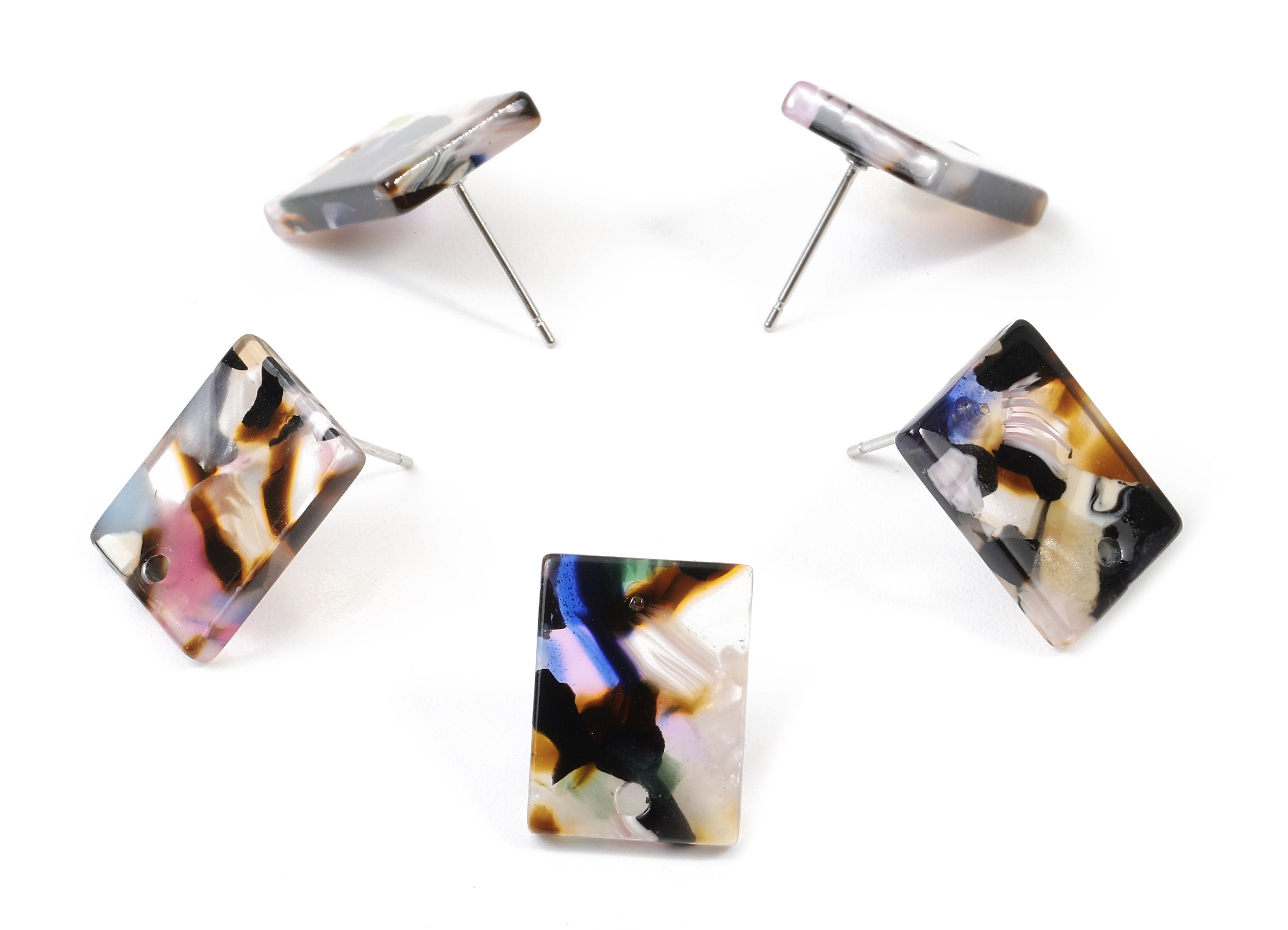 Acetate Rectangle Earring Stud - Rectangle Earring Post and Stud - Earring Post Findings - Color Code: A11 - 15.43x11.72x2.5mm- AC1663-A11 - DOMEDBAZAAR