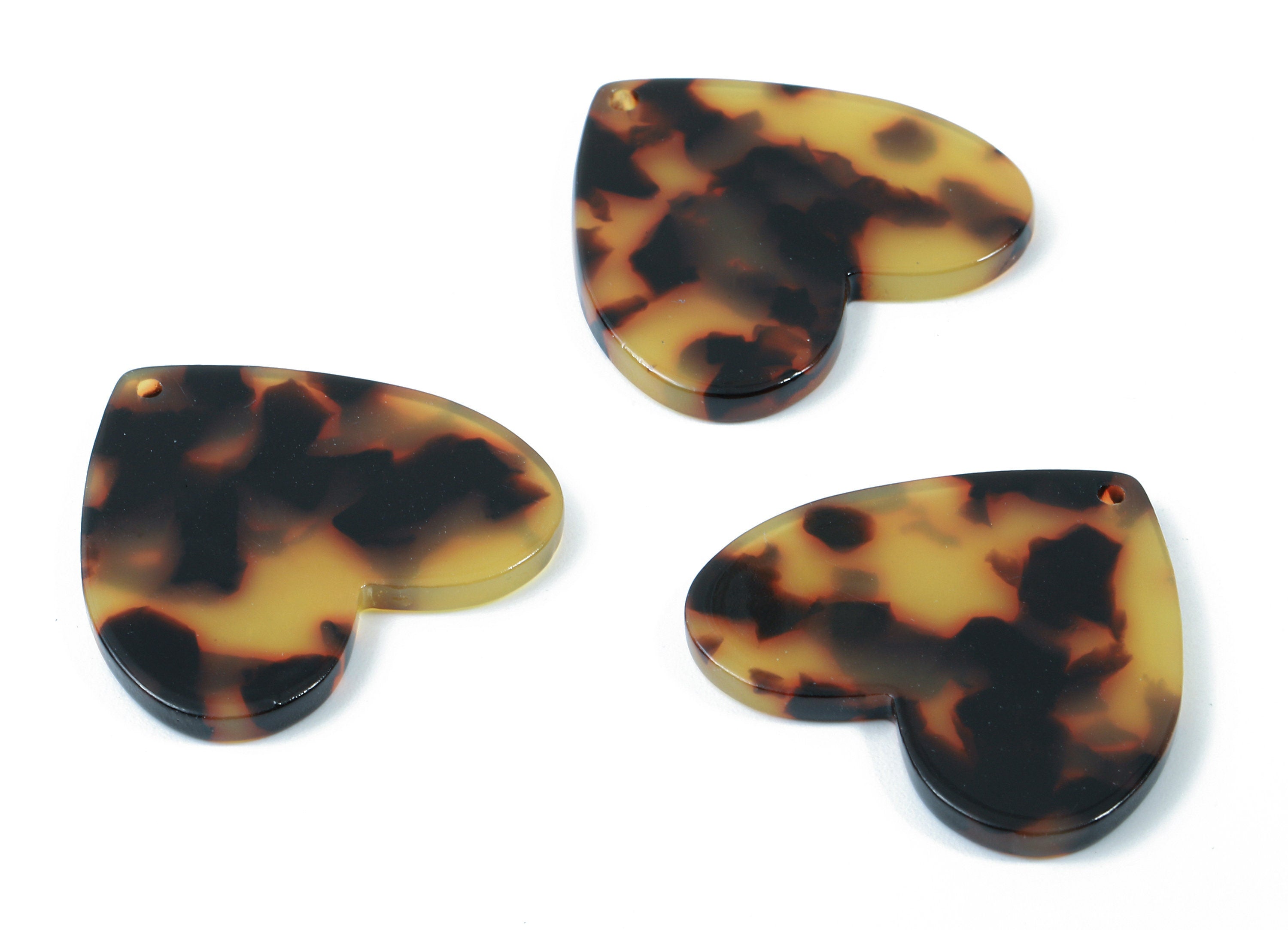Acetate Heart Charms - Tortoise Shell Earrings - Heart Pendant - Jewelry Making Supplies - Color Code: A01- 30.8x28.58x2.58mm - AC1734-A01 - DOMEDBAZAAR