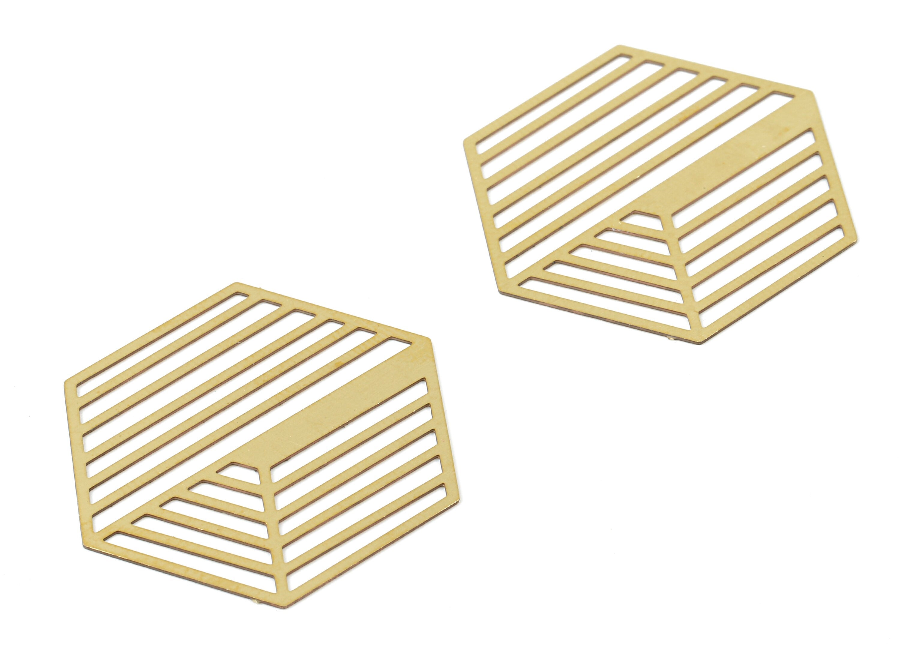 Brass Hexagon Geometric Charms - Raw Brass Hexagon Earring and Pendant - Brass Necklace Charms - Jewelry Supplies - 29.83x26x0.3mm - JJB5775 - DOMEDBAZAAR
