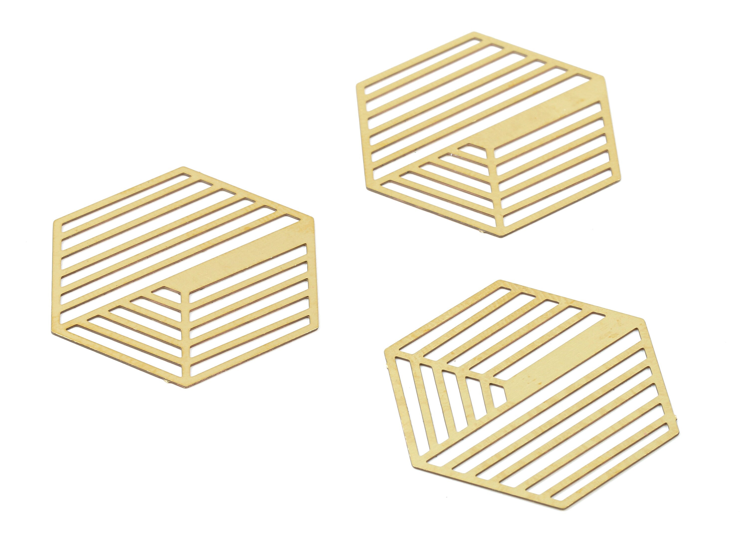 Brass Hexagon Geometric Charms - Raw Brass Hexagon Earring and Pendant - Brass Necklace Charms - Jewelry Supplies - 29.83x26x0.3mm - JJB5775 - DOMEDBAZAAR