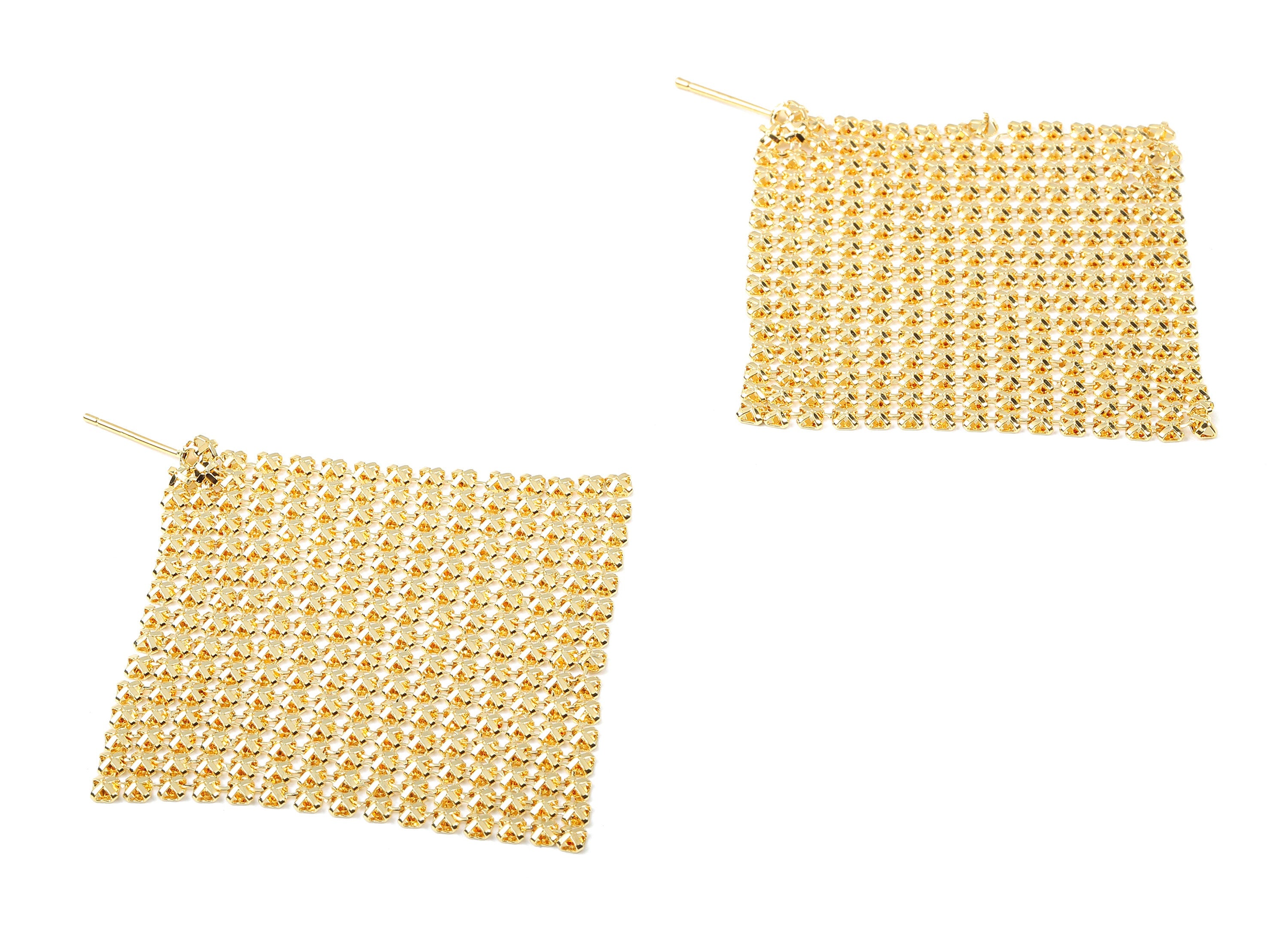Brass Square Mesh Earring Post - Brass Square Mesh Earring Stud - 18K Real Gold Plated Brass - Brass Square Pendant - 50x50x1.57mm - RGP2255 - DOMEDBAZAAR