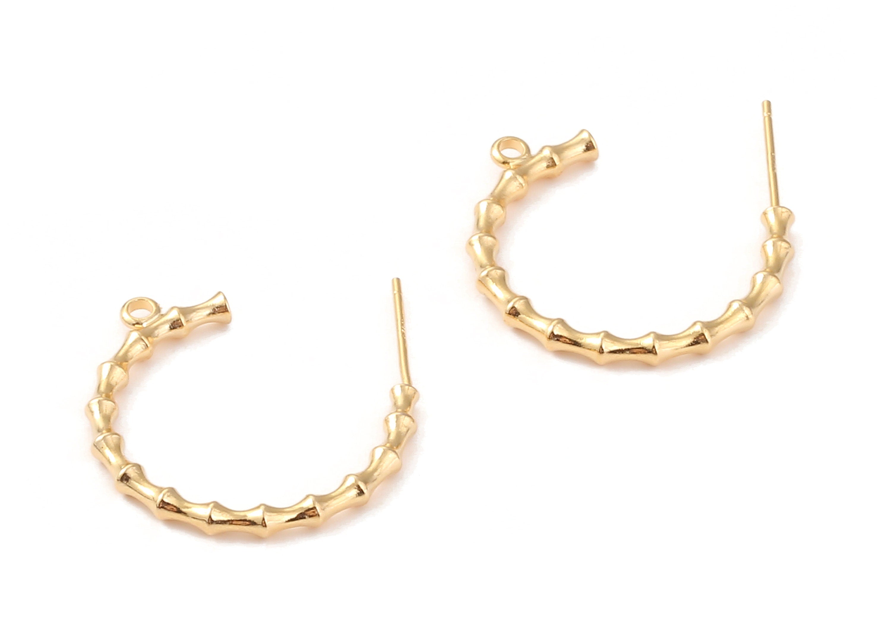 Brass C Earring Post - Brass C Earring Stud - 18K Real Gold Plated Brass - Jewelry Supplies - 28.11x25.47x1.66mm - RGP1098 - DOMEDBAZAAR