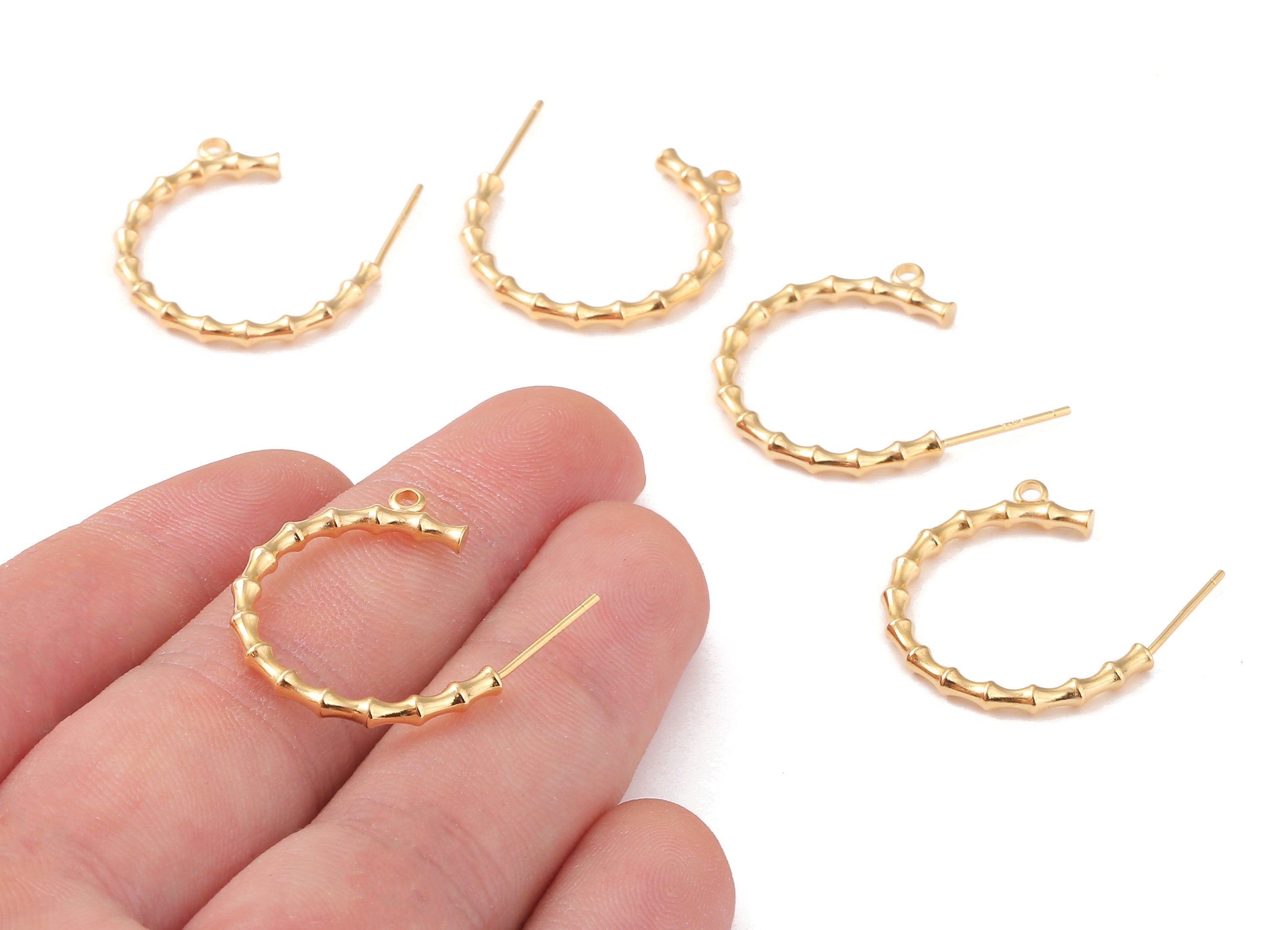 Brass C Earring Post - Brass C Earring Stud - 18K Real Gold Plated Brass - Jewelry Supplies - 28.11x25.47x1.66mm - RGP1098 - DOMEDBAZAAR