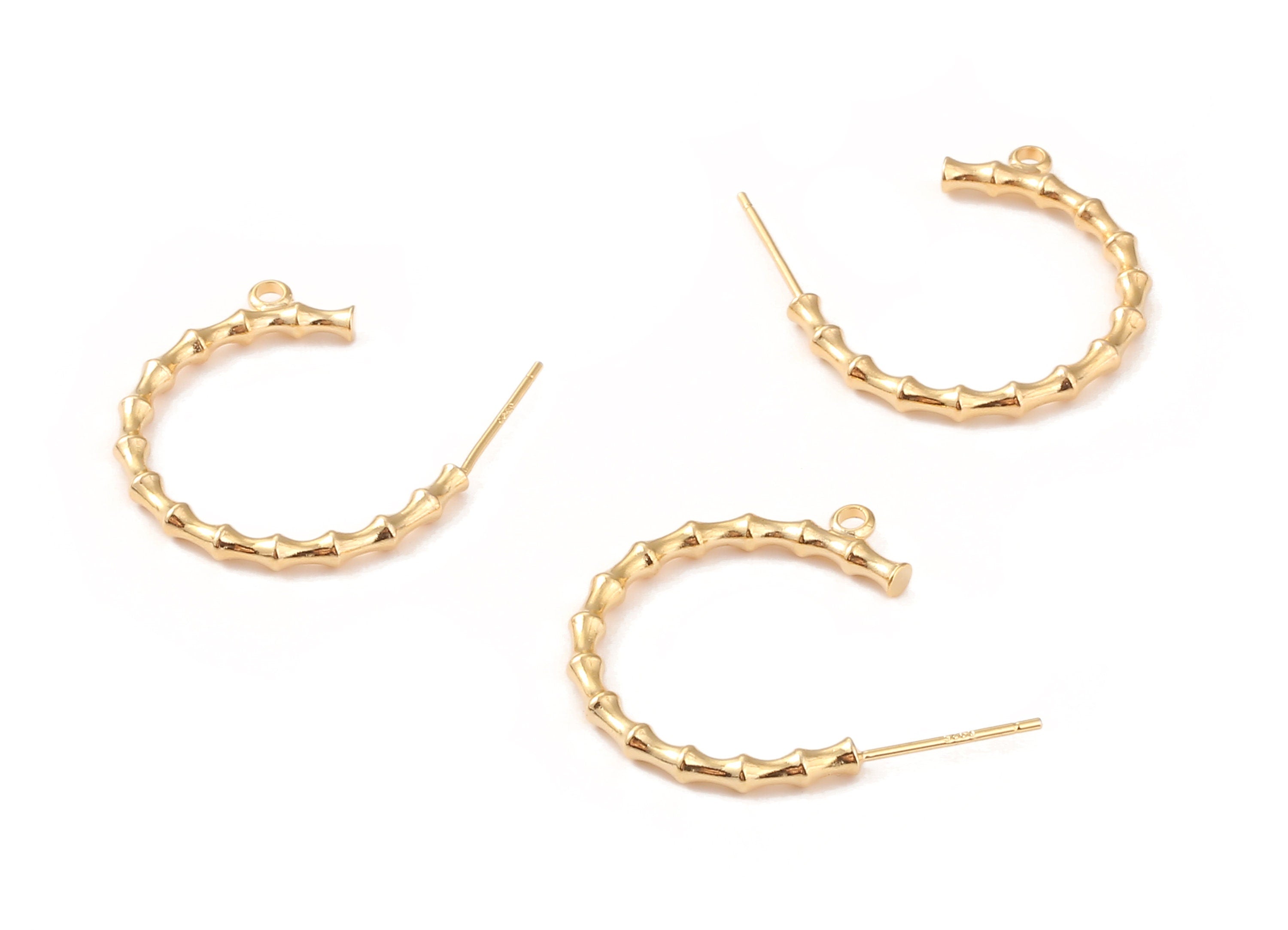 Brass C Earring Post - Brass C Earring Stud - 18K Real Gold Plated Brass - Jewelry Supplies - 28.11x25.47x1.66mm - RGP1098 - DOMEDBAZAAR