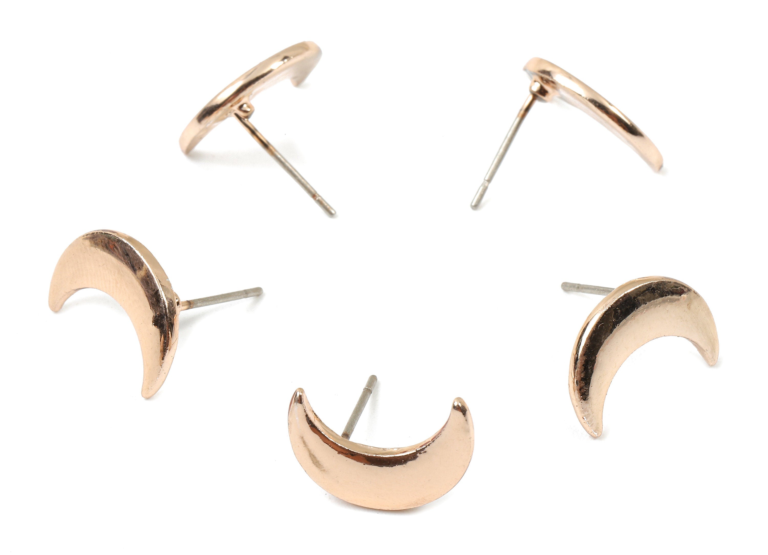 Alloy Crescent Moon Earring Stud - Alloy Moon Earring Post - Earring Post Findings - Rose Gold Tone Plated - 14.22x10.3x1.74mm - ZZ1581R - DOMEDBAZAAR