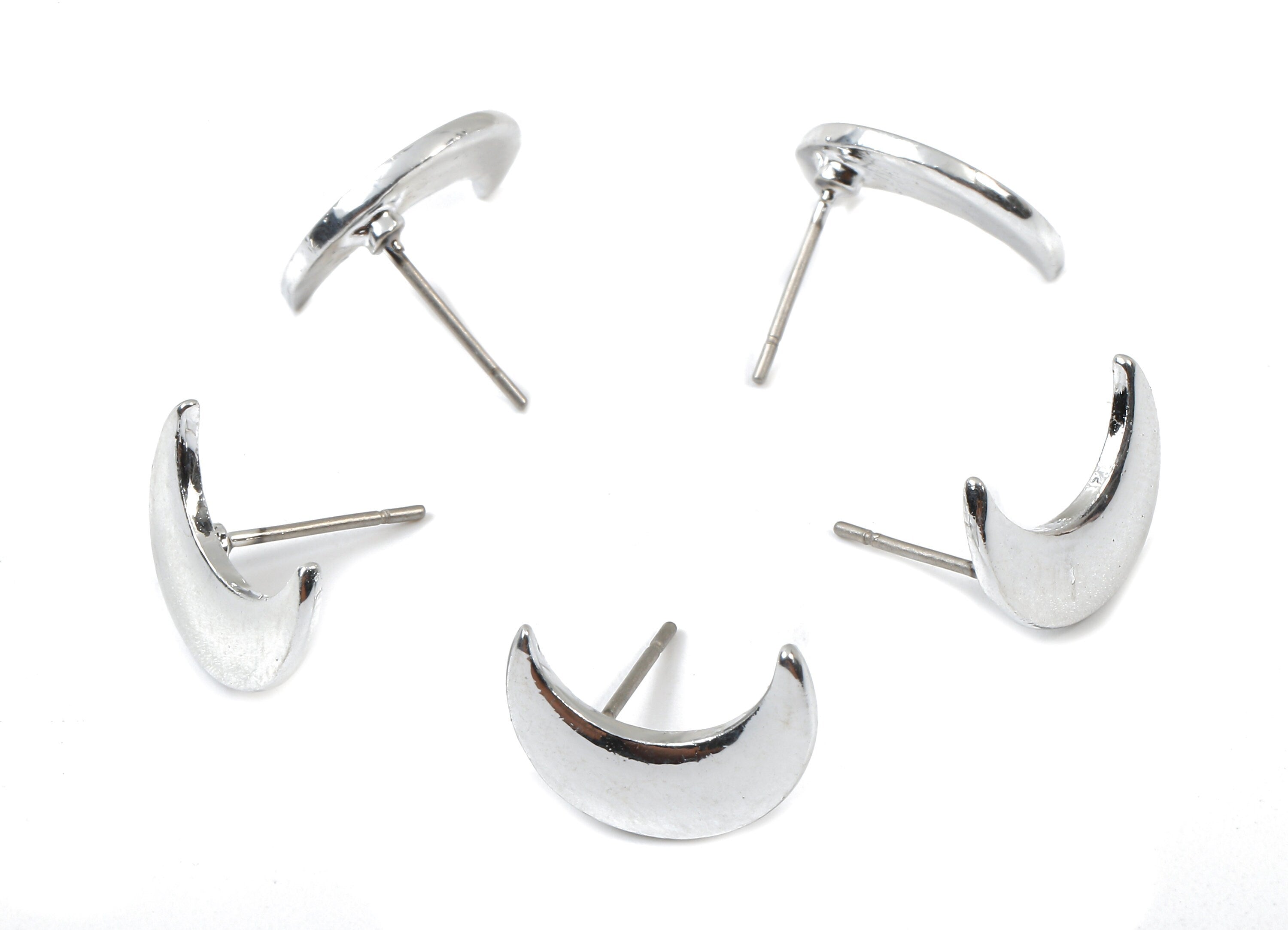 Alloy Crescent Moon Earring Stud - Alloy Moon Earring Post - Earring Post Findings - Silver Tone Plated - 14.22x10.3x1.74mm - ZZ1581S - DOMEDBAZAAR