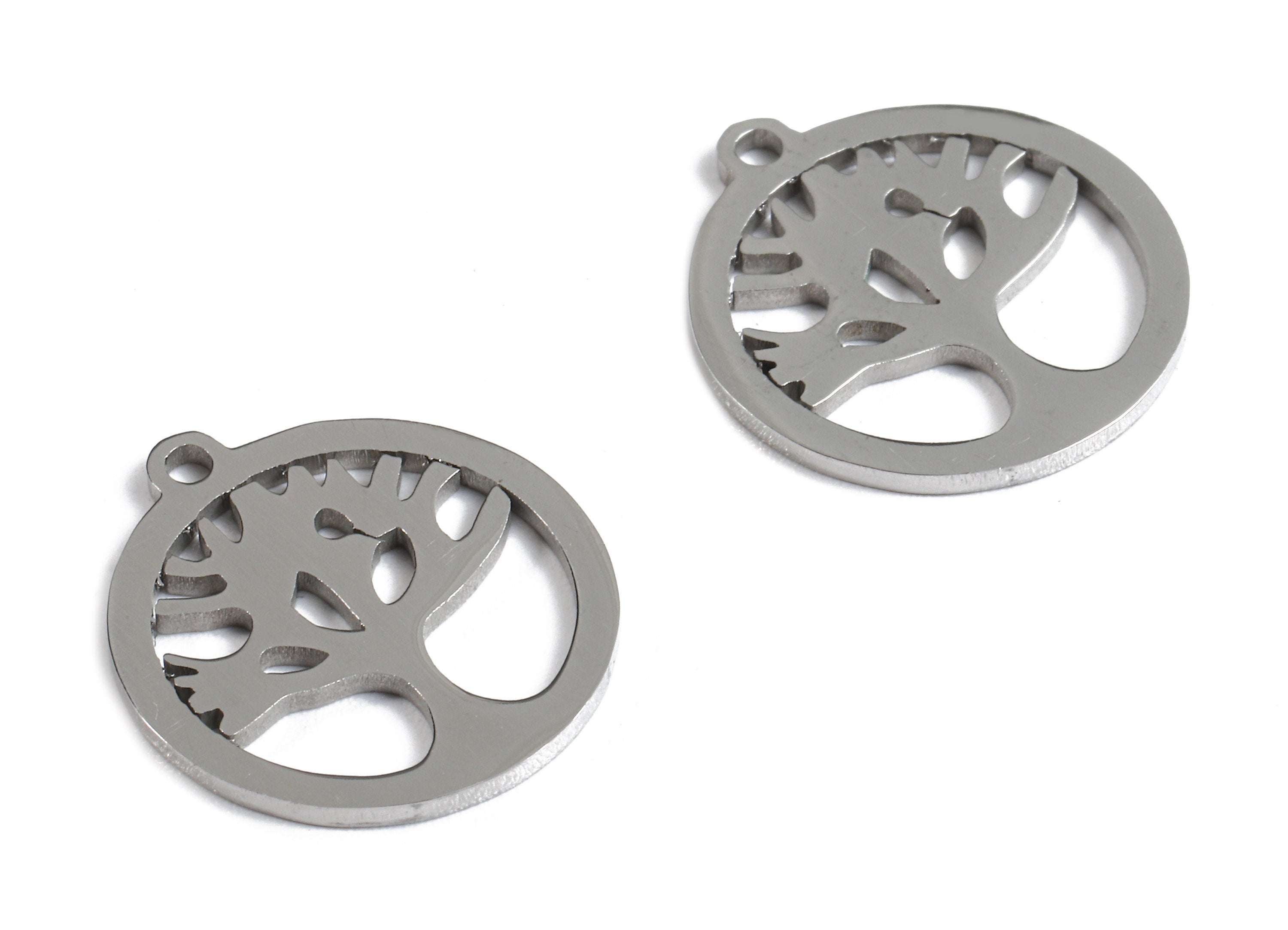 Stainless Steel Tree Charms - Tree Earrings and Pendant - Bracelet Pendant - Jewelry Supplies - 16.96x15.43x0.96mm - SS1043 - DOMEDBAZAAR