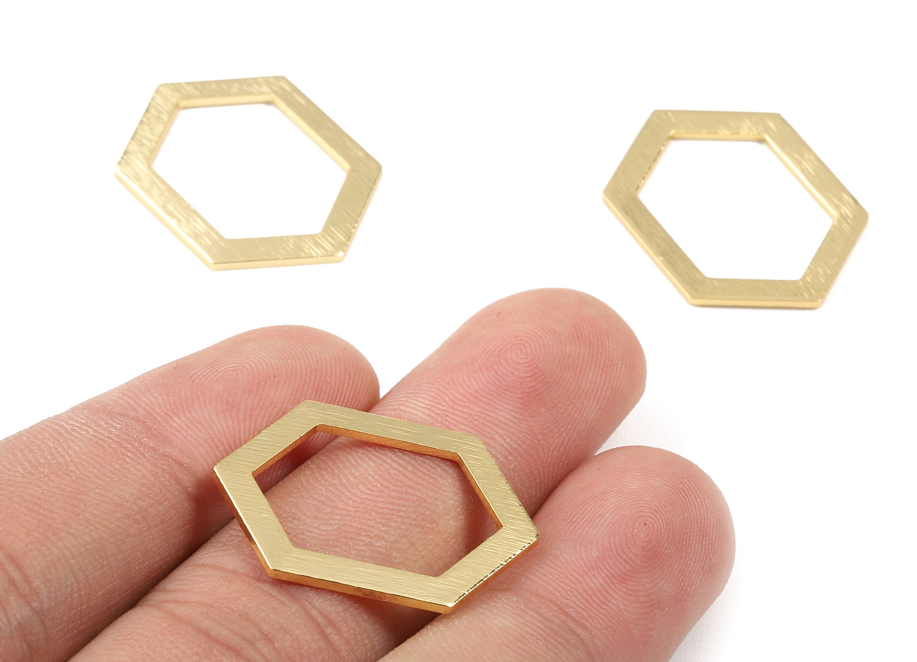 Brass Hexagon Charms - Brass Textured Hexagon Pendant - 18K Real Gold Plated Brass - Necklace Pendant - 26.72x19.3x1.15mm - RGP2267 - DOMEDBAZAAR