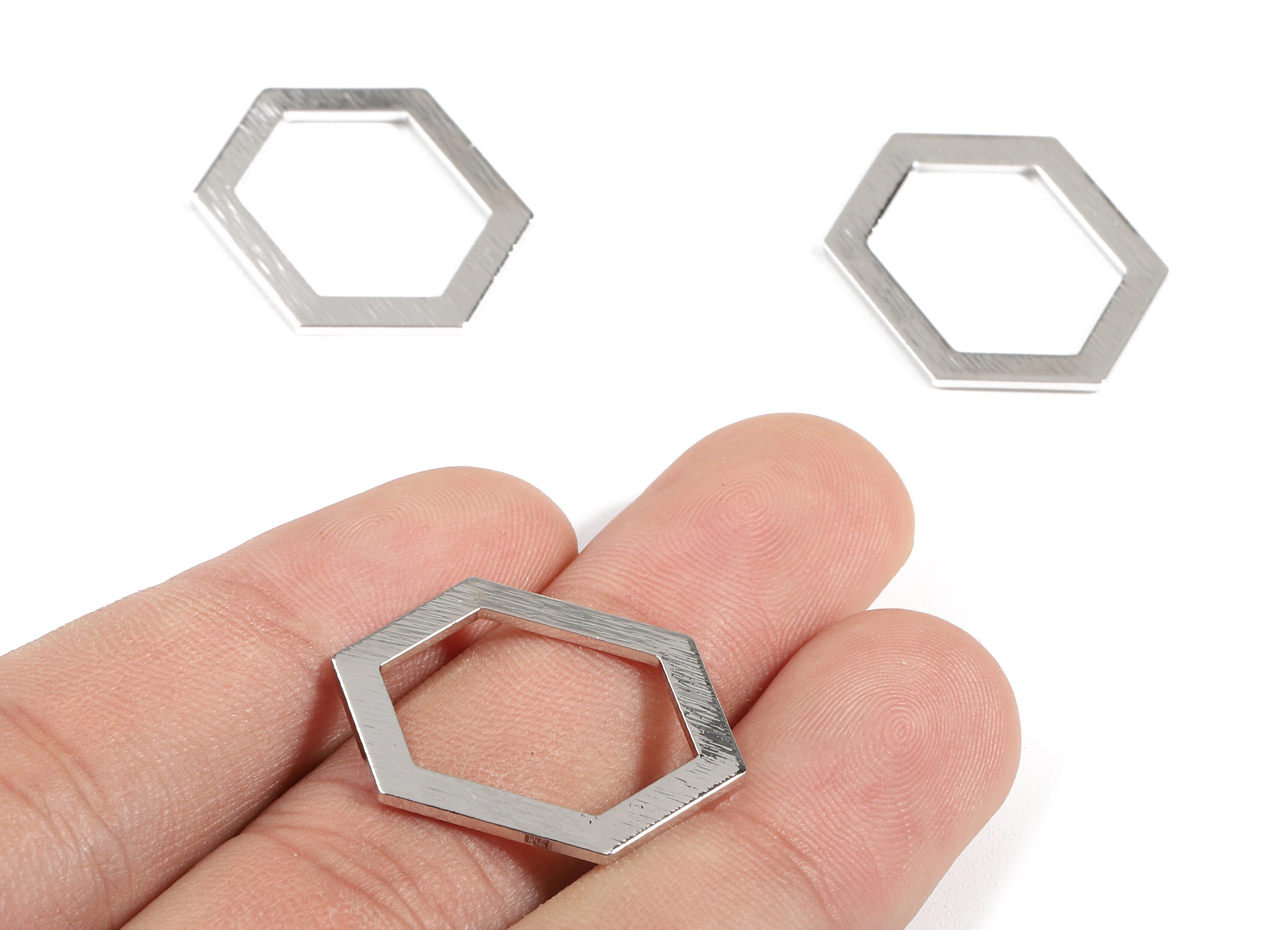 Brass Hexagon Charms - Brass Textured Hexagon Pendant - 18K Real White Gold Plated Brass - Necklace Pendant - 26.72x19.3x1.15mm - RGP2268 - DOMEDBAZAAR