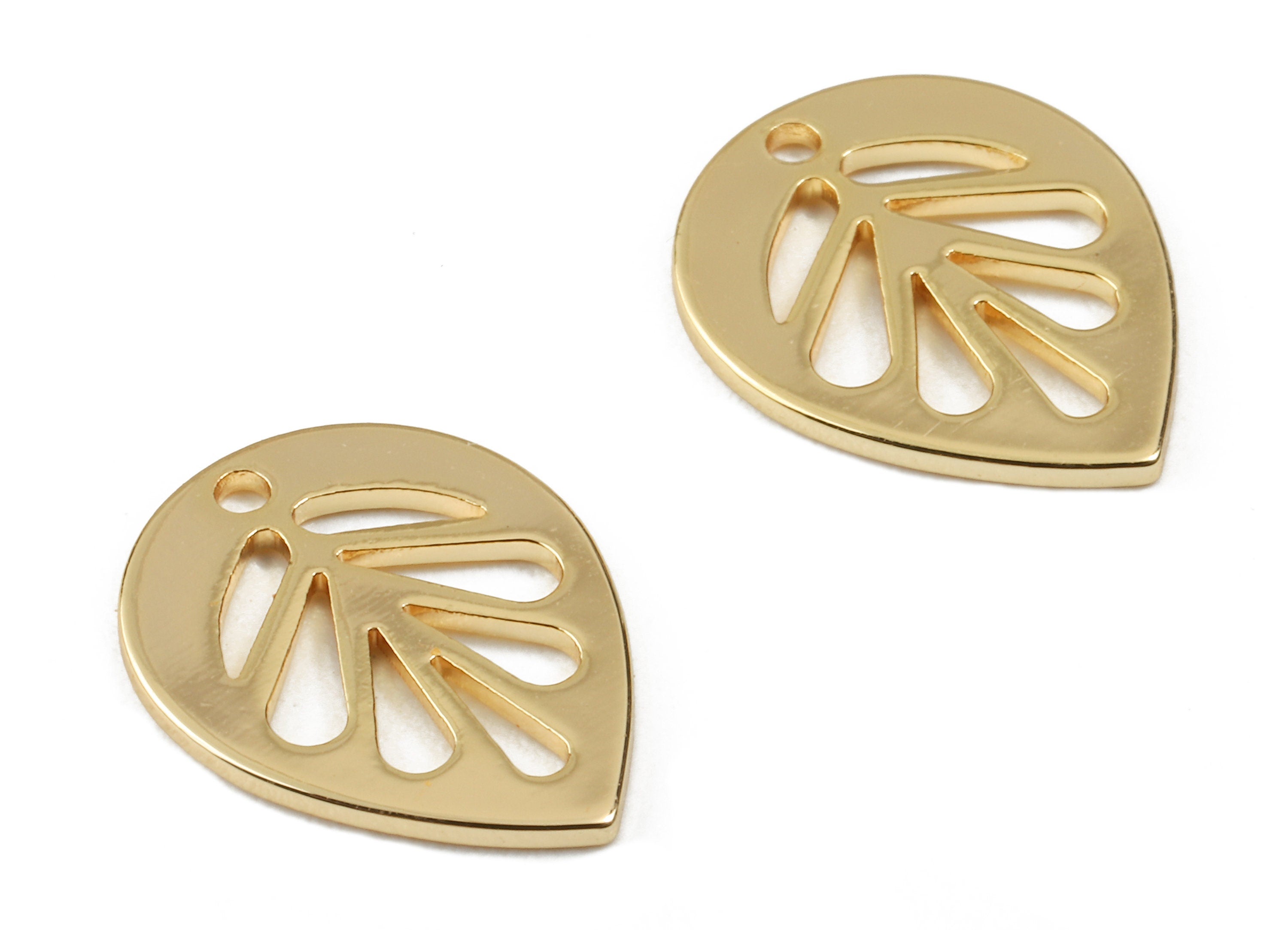 Brass Leaf Earring Charms - Brass Leaf Earring Pendant - 18K Real Gold Plated Brass - Jewelry Supplies - 13.82x10.88x0.84mm - RGP2258 - DOMEDBAZAAR