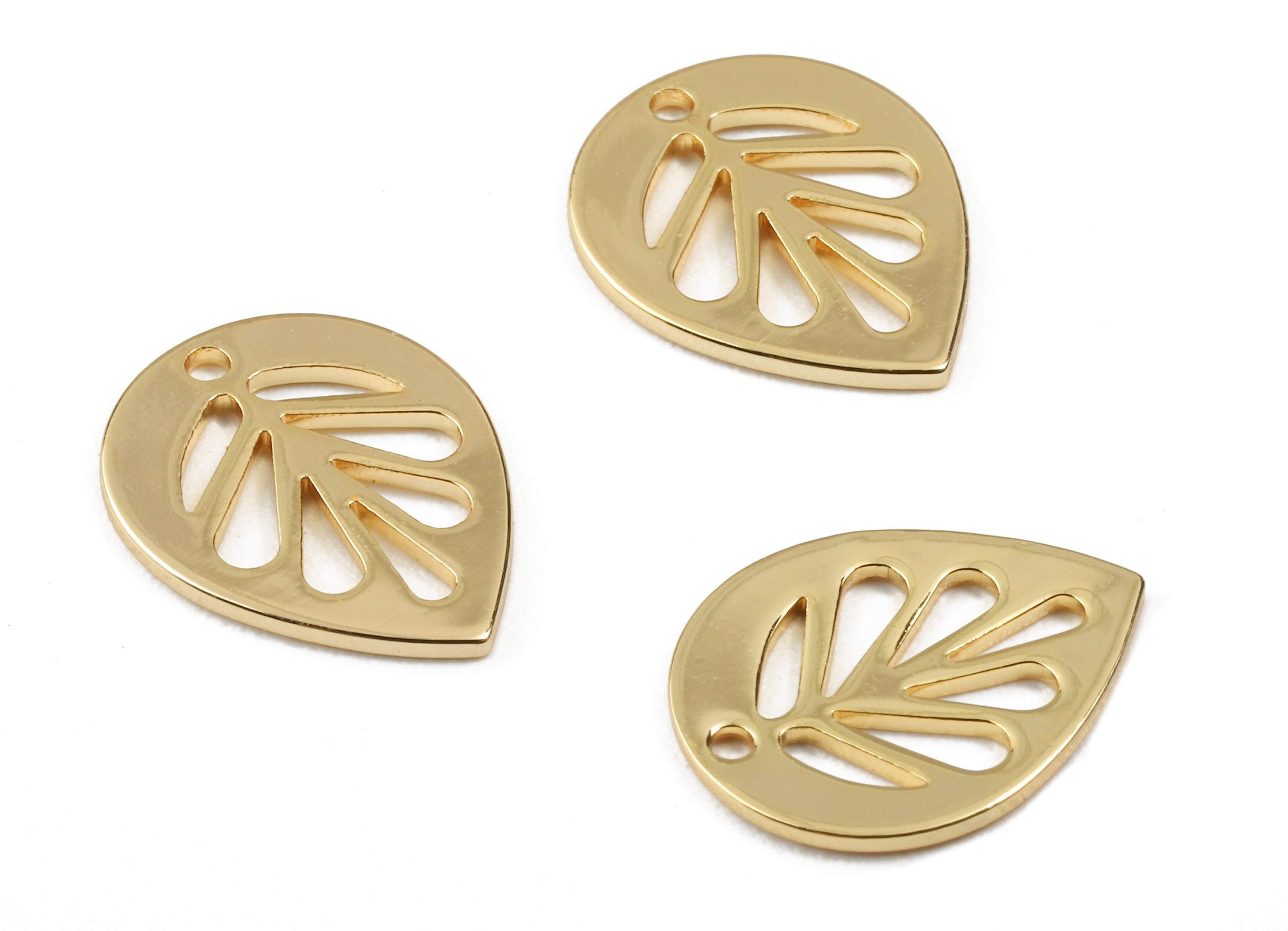 Brass Leaf Earring Charms - Brass Leaf Earring Pendant - 18K Real Gold Plated Brass - Jewelry Supplies - 13.82x10.88x0.84mm - RGP2258 - DOMEDBAZAAR
