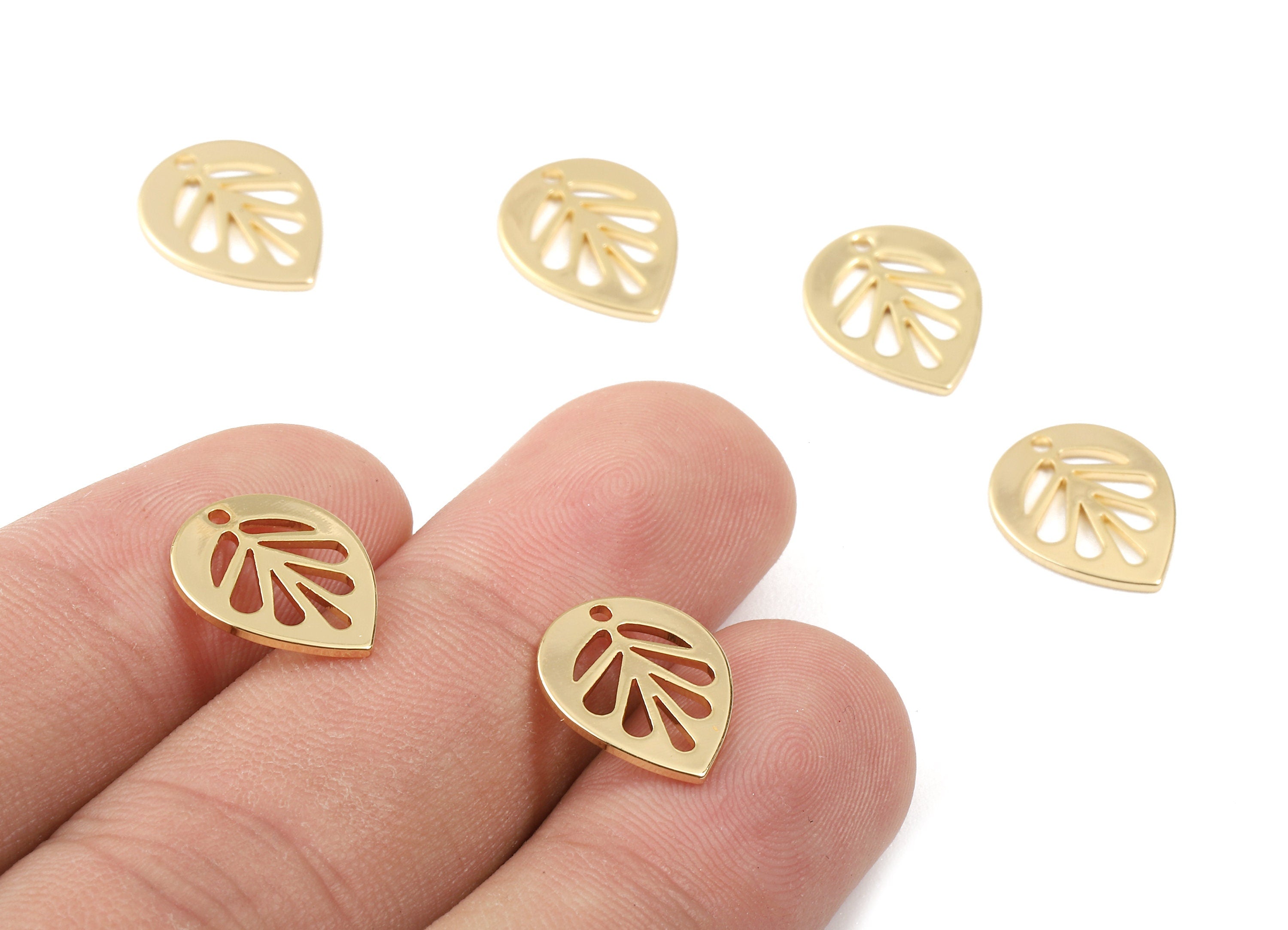 Brass Leaf Earring Charms - Brass Leaf Earring Pendant - 18K Real Gold Plated Brass - Jewelry Supplies - 13.82x10.88x0.84mm - RGP2258 - DOMEDBAZAAR