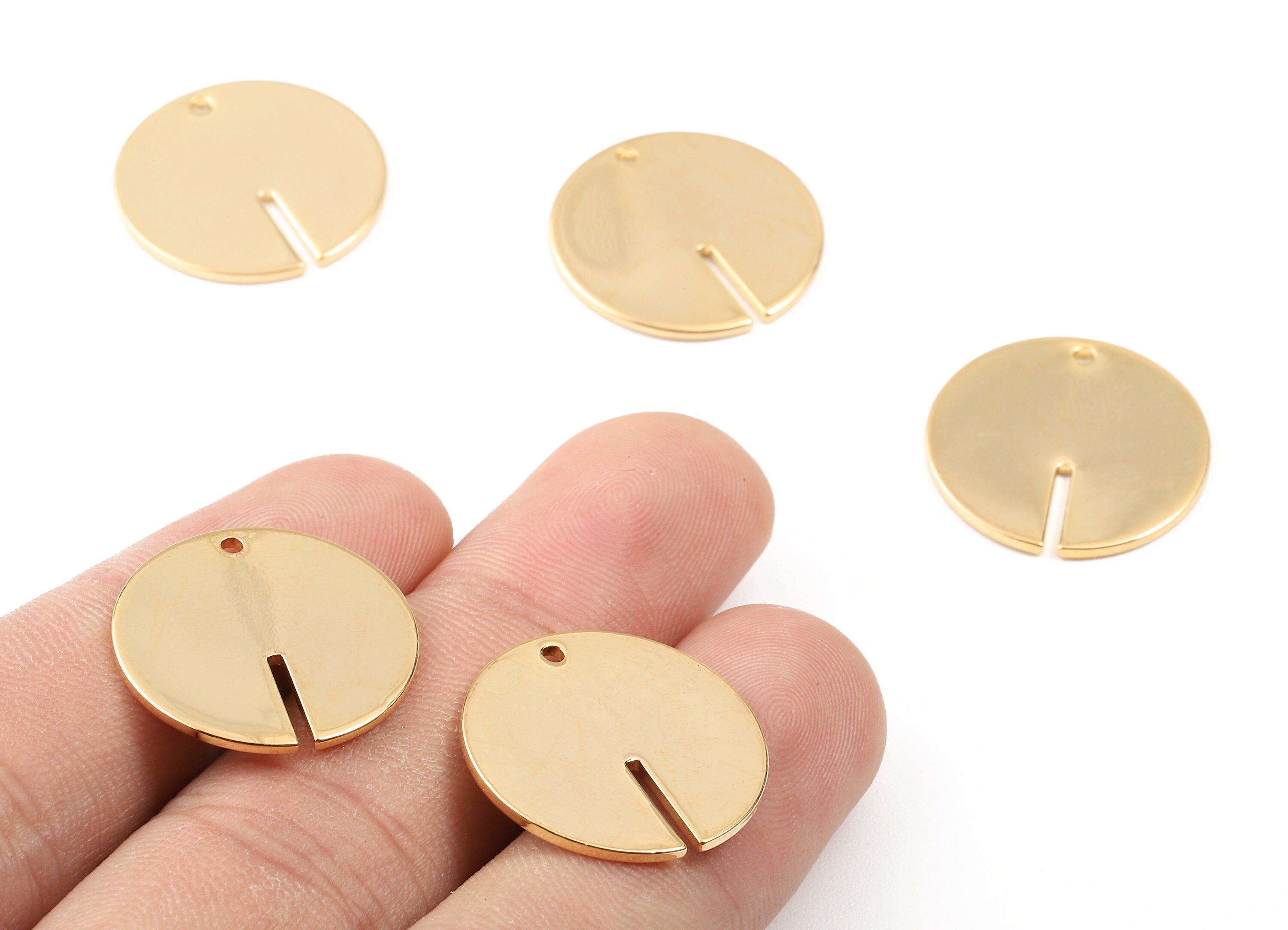 Brass Round Earring Charms - Brass Round Earring Pendant - 18K Real Gold Plated Brass - Jewelry Supplies - 20.12x20.12x1.11mm - RGP2261 - DOMEDBAZAAR