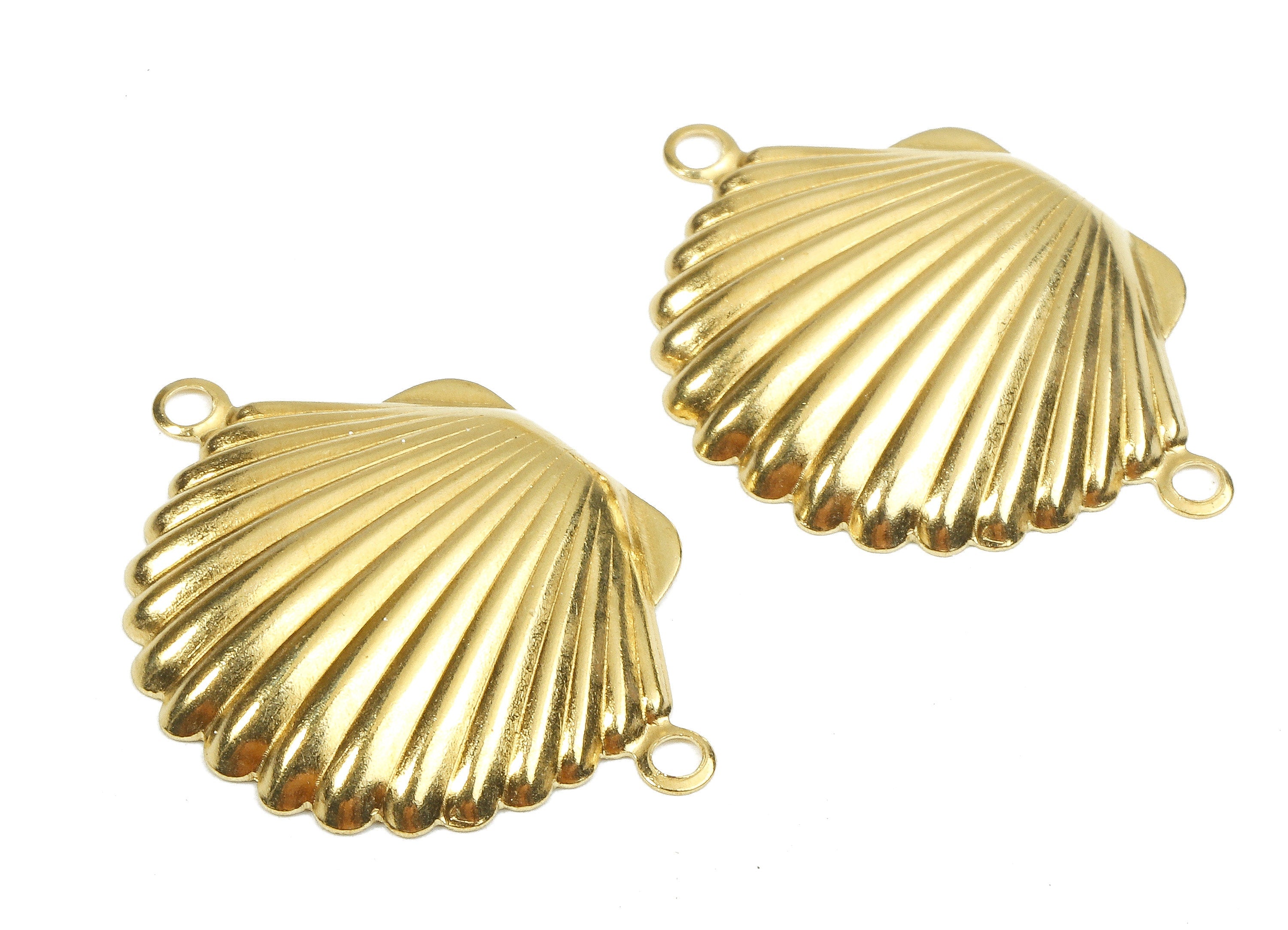 Brass Shell Connectors - Raw Brass Shell Connectors - Brass Shell bracelet and Pendant - 2 Holes - 27.73x20.13x0.39mm - PP2526 - DOMEDBAZAAR