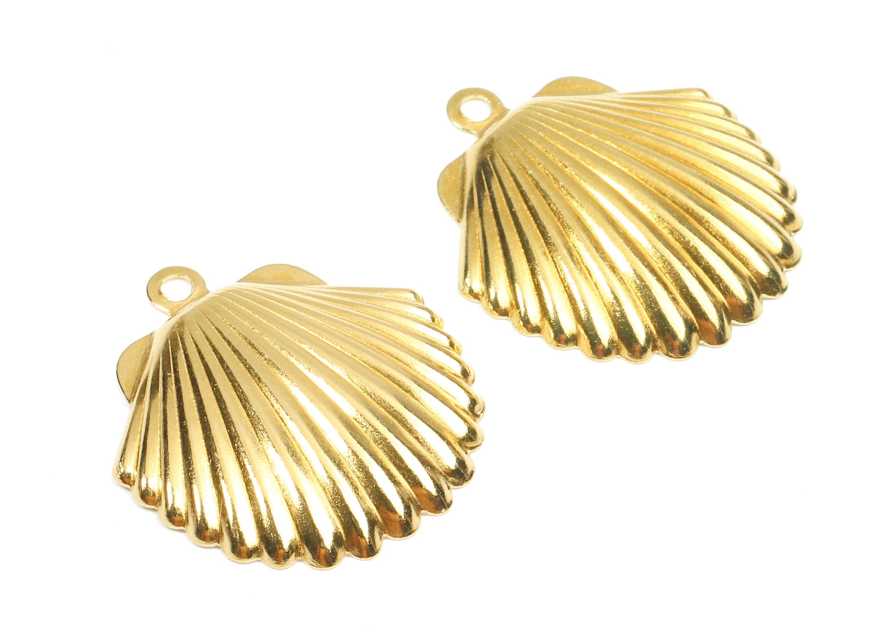 Brass Shell Charms - Raw Brass Shell Earrings and Pendant - Earring Findings - Jewelry Supplies - 23.79x21.86x1.03mm - PP2527 - DOMEDBAZAAR