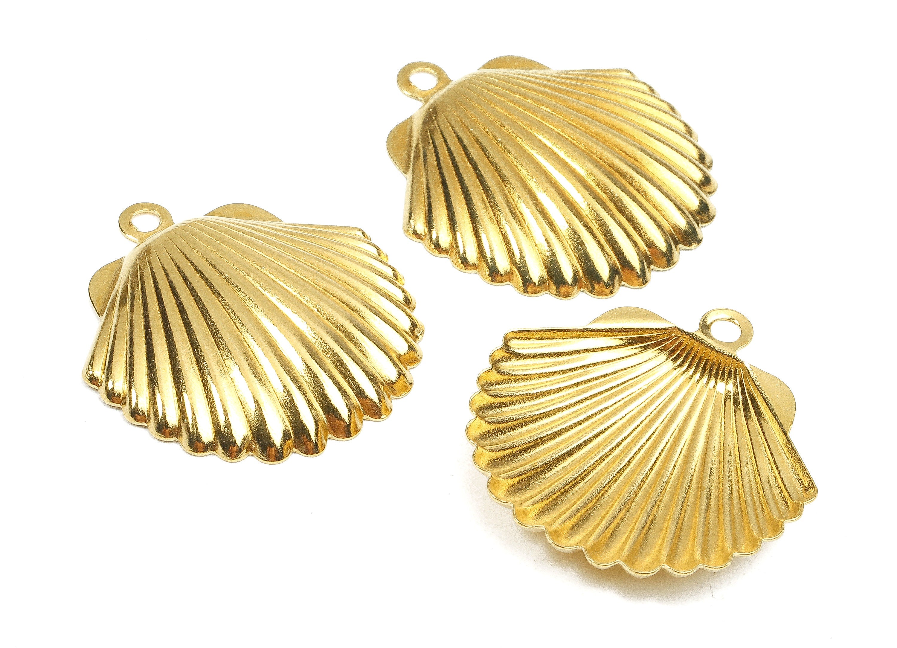 Brass Shell Charms - Raw Brass Shell Earrings and Pendant - Earring Findings - Jewelry Supplies - 23.79x21.86x1.03mm - PP2527 - DOMEDBAZAAR