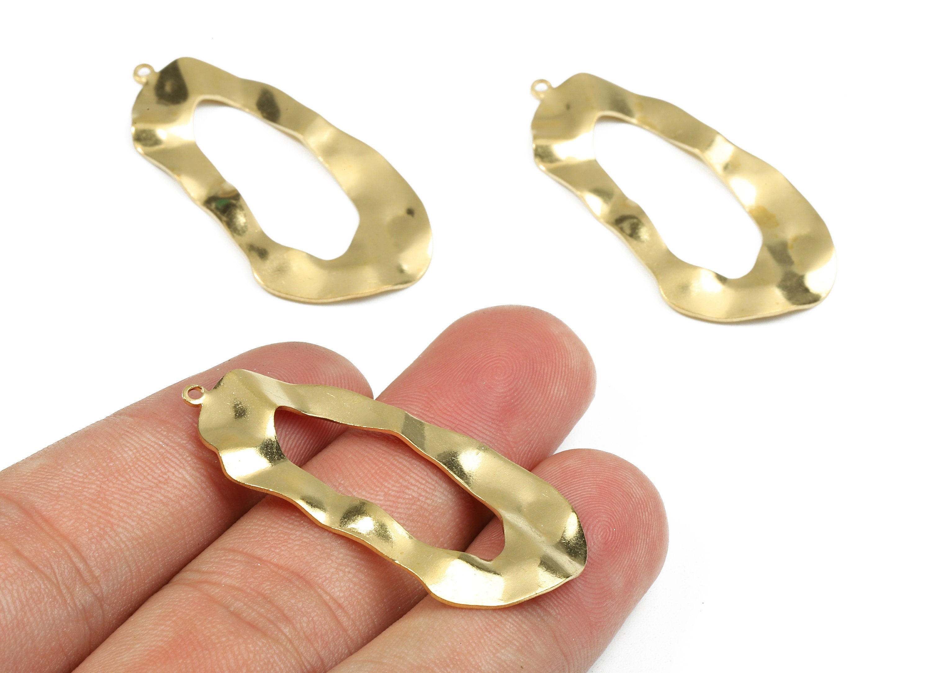 Brass Wavy Charms - Raw Brass Wavy Earrings and Pendant - Earring Findings - Jewelry Supplies - 41.62x20.08x1.05mm - PP2455 - DOMEDBAZAAR