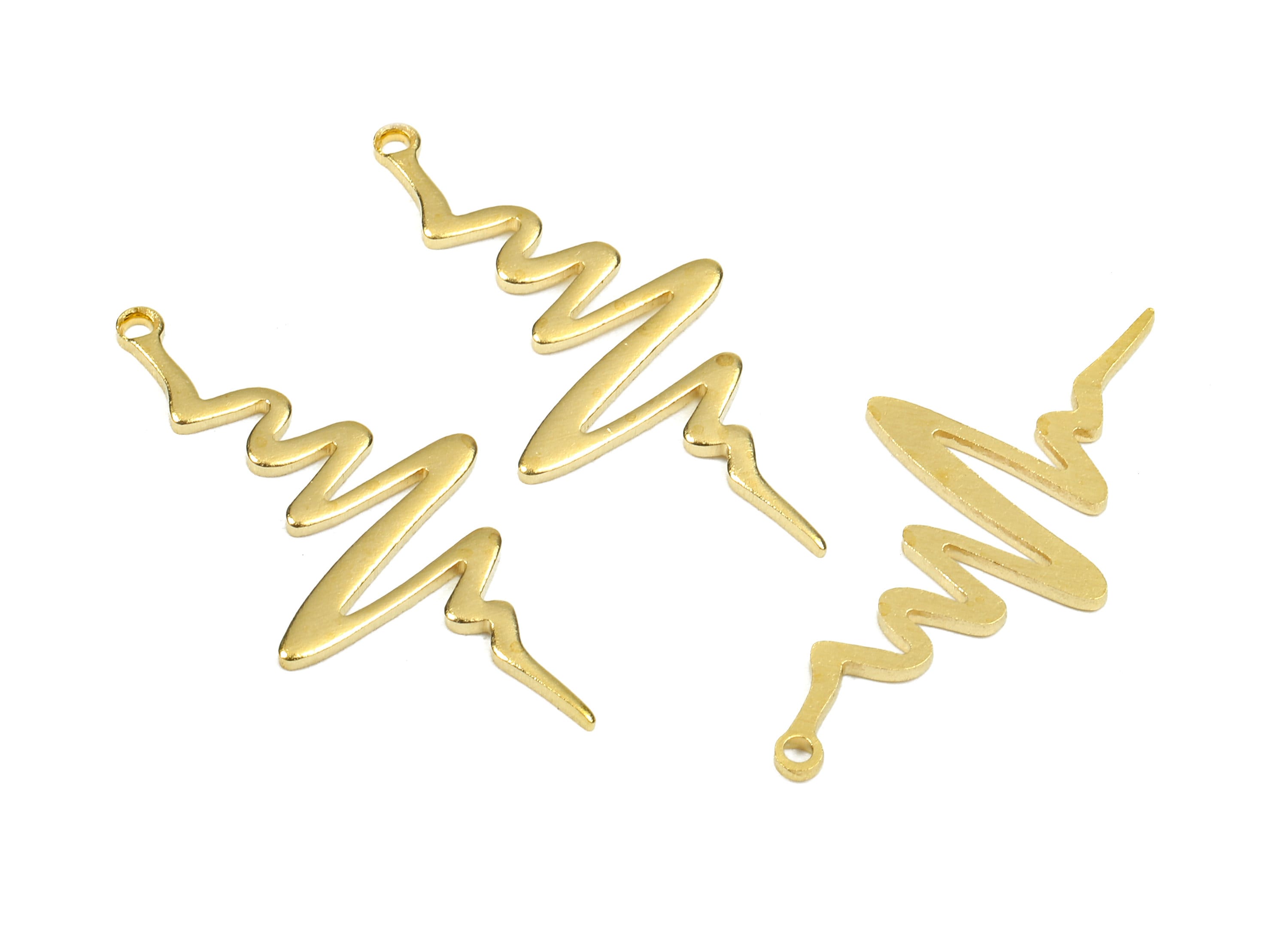 Brass Electrocardiogram Charms - Raw Brass Electrocardiogram Earrings and Pendant - Electrocardiogram Necklace - 29.85x14.5x1.15mm - PP2556 - DOMEDBAZAAR