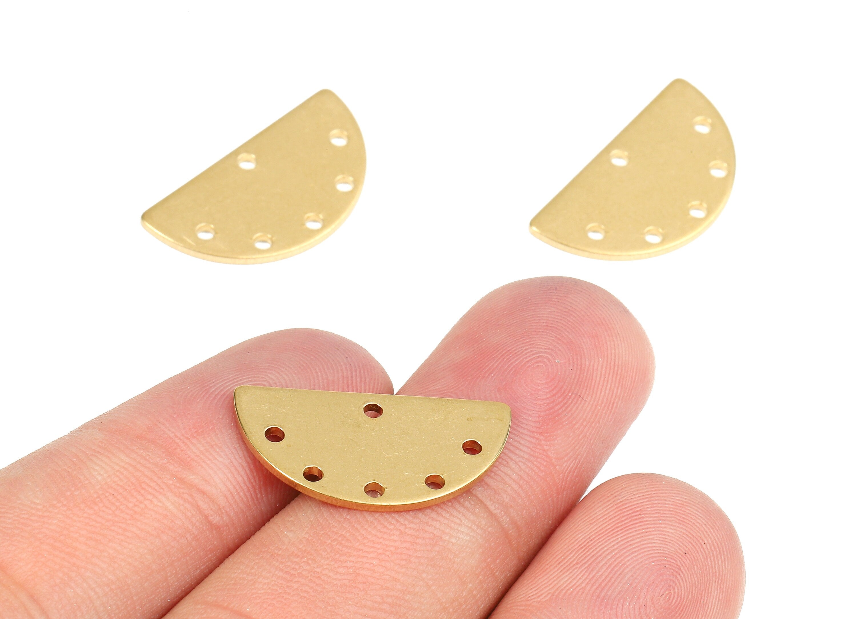 Brass Semicircle Connectors - Raw Brass Moon Connector Pendant - Connector Charms - 6 Holes - Jewelry Supplies - 21.98x11.4x1.02mm - PP2582 - DOMEDBAZAAR