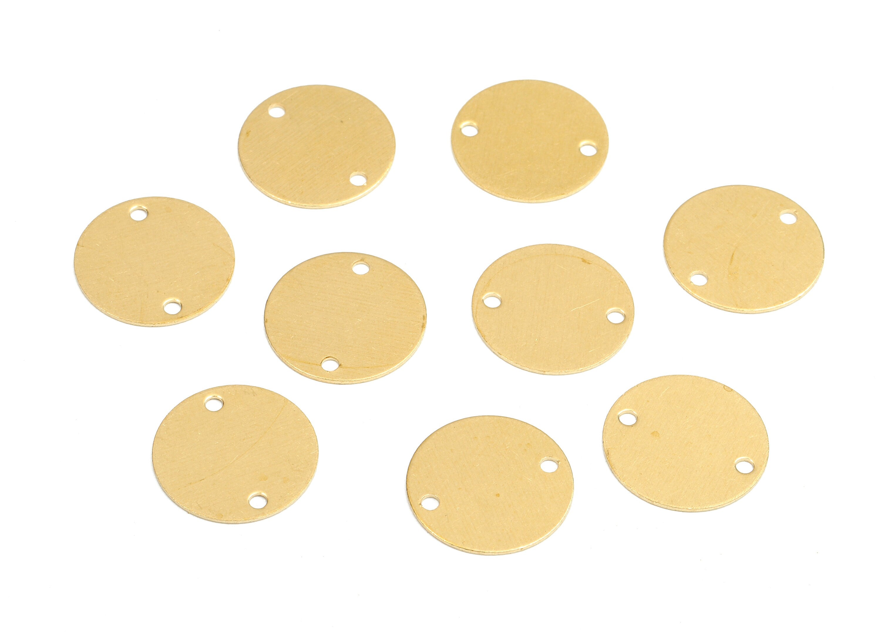 Brass Round Connectors - Raw Brass Round Pendant and Necklace - Brass Connector Charms - 2 Holes - Jewelry Supplies - 14.02x0.5mm - PP2397 - DOMEDBAZAAR