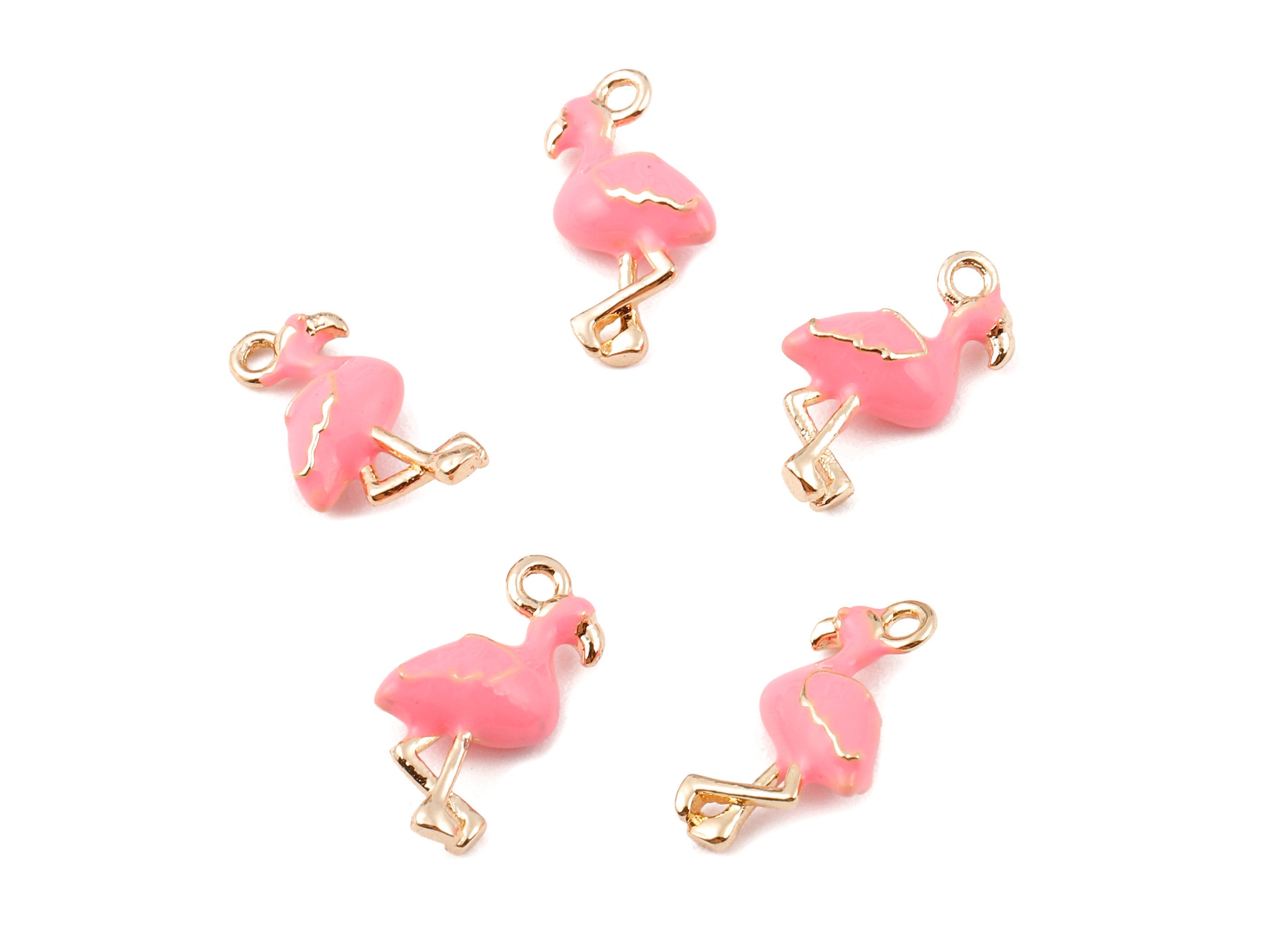 Brass Flamingo Charms - Brass Pink Flamingo Earrings and Pendant - 18K Real Gold Plated Brass - Jewelry Supplies - 15.58x8.2mm - RGP1126 - DOMEDBAZAAR