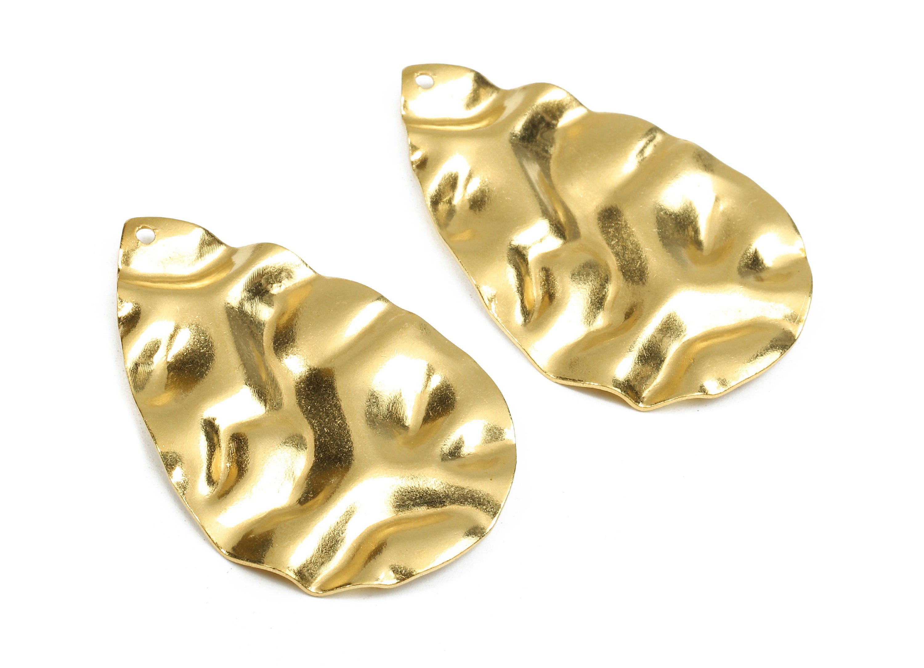 Brass Drop Charms - Raw Brass Wavy Drop Earrings and Pendant - Brass Face Necklace - Jewelry Supplies - 43.62x28.72x2.59mm - PP2561 - DOMEDBAZAAR
