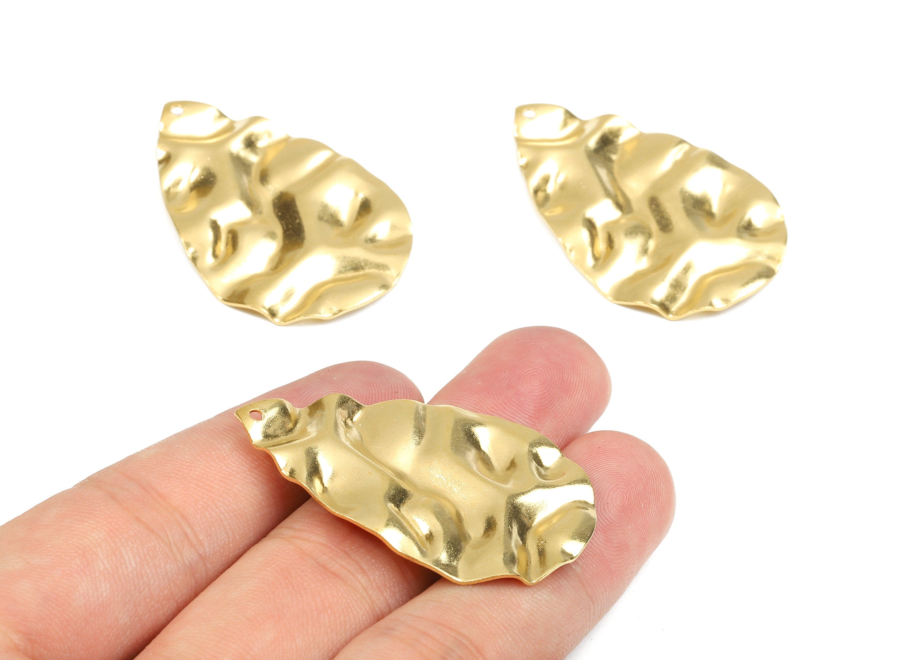 Brass Drop Charms - Raw Brass Wavy Drop Earrings and Pendant - Brass Face Necklace - Jewelry Supplies - 43.62x28.72x2.59mm - PP2561 - DOMEDBAZAAR