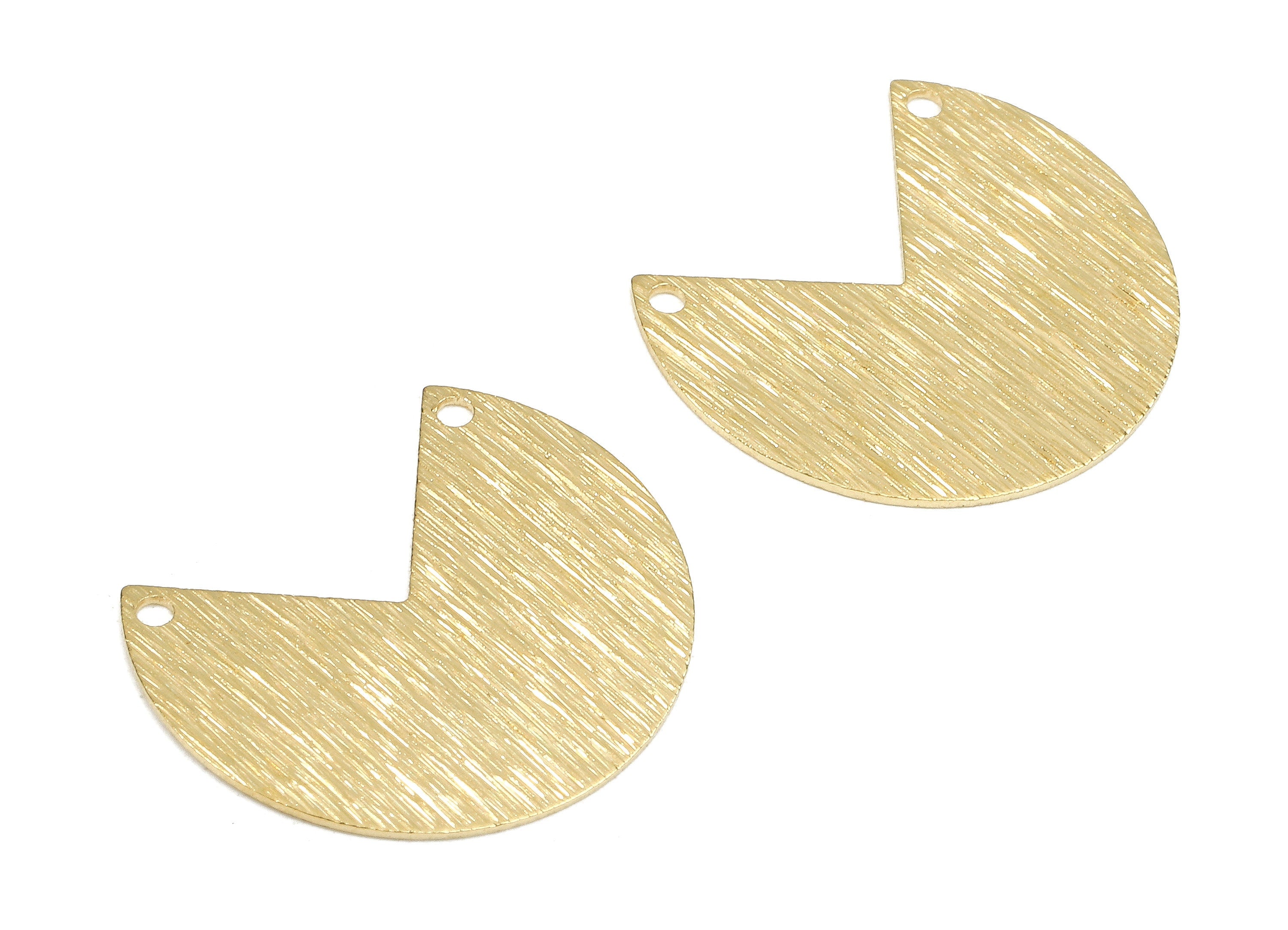 Brass Round Connectors - Raw Brass Fan Pendant Necklace - Brass Connector Charms - 2 Holes - Jewelry Supplies - 20.02x17.04x0.7mm - PP2651 - DOMEDBAZAAR