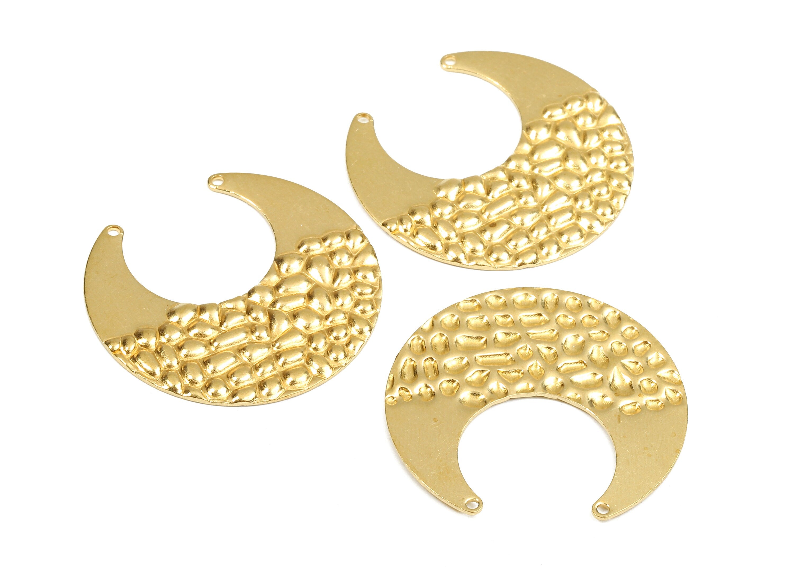 Brass Moon Connectors - Raw Brass Wavy Moon Pendant - Brass Necklace Connectors - 2 Holes - Jewelry Supplies - 30.03x28.47x0.6mm - PP2580 - DOMEDBAZAAR