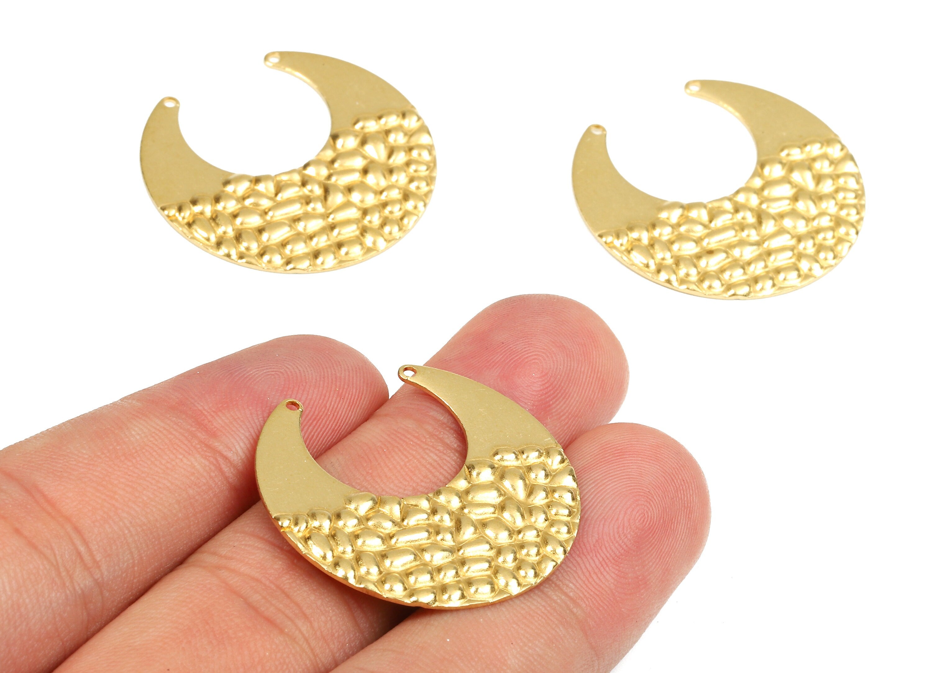 Brass Moon Connectors - Raw Brass Wavy Moon Pendant - Brass Necklace Connectors - 2 Holes - Jewelry Supplies - 30.03x28.47x0.6mm - PP2580 - DOMEDBAZAAR