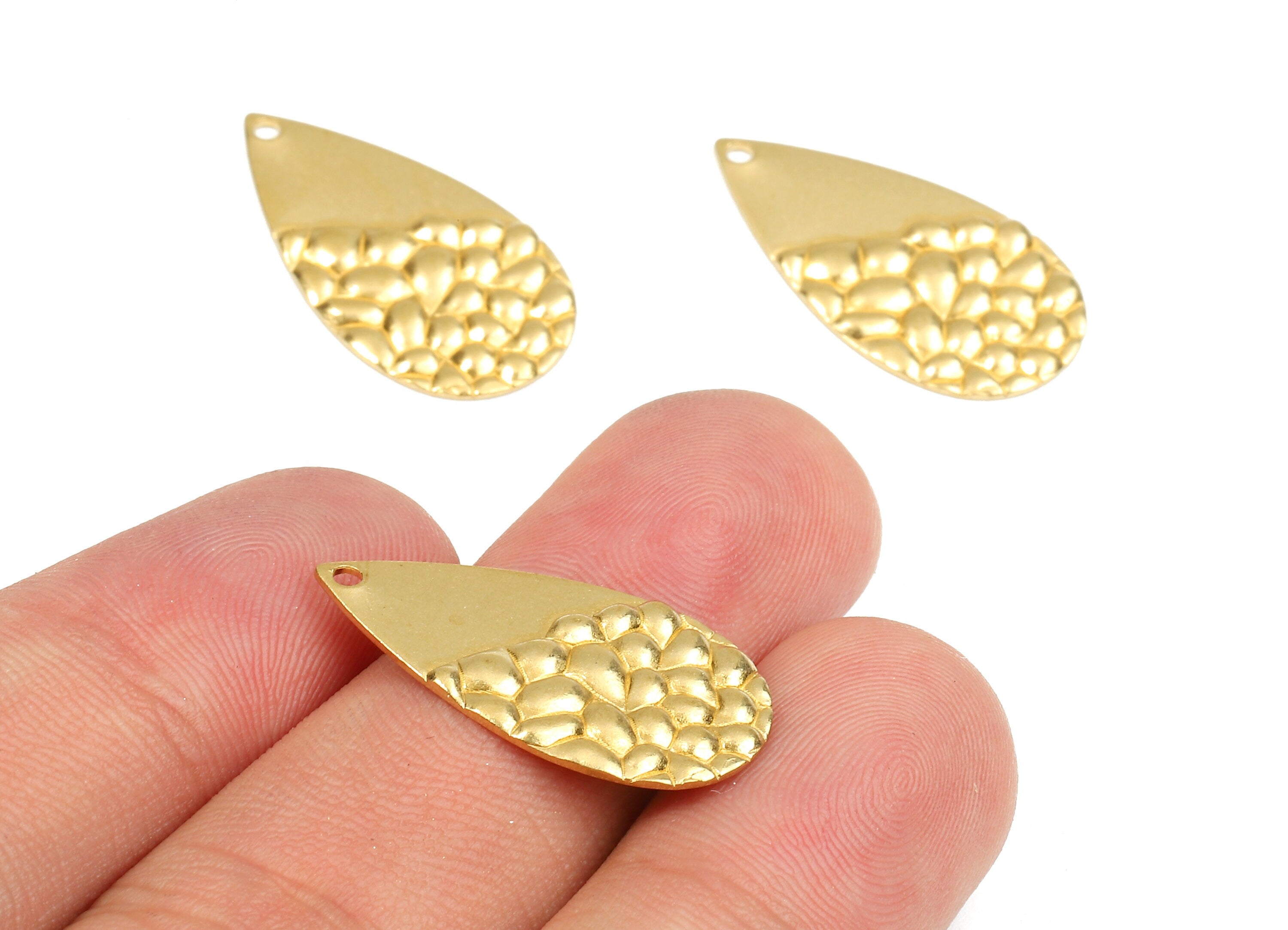 Brass Drop Charms - Raw Brass Wavy Drop Earrings and Pendant - Brass Drop Necklace - Jewelry Supplies - 24.81x13.33x1.12mm - PP2421 - DOMEDBAZAAR