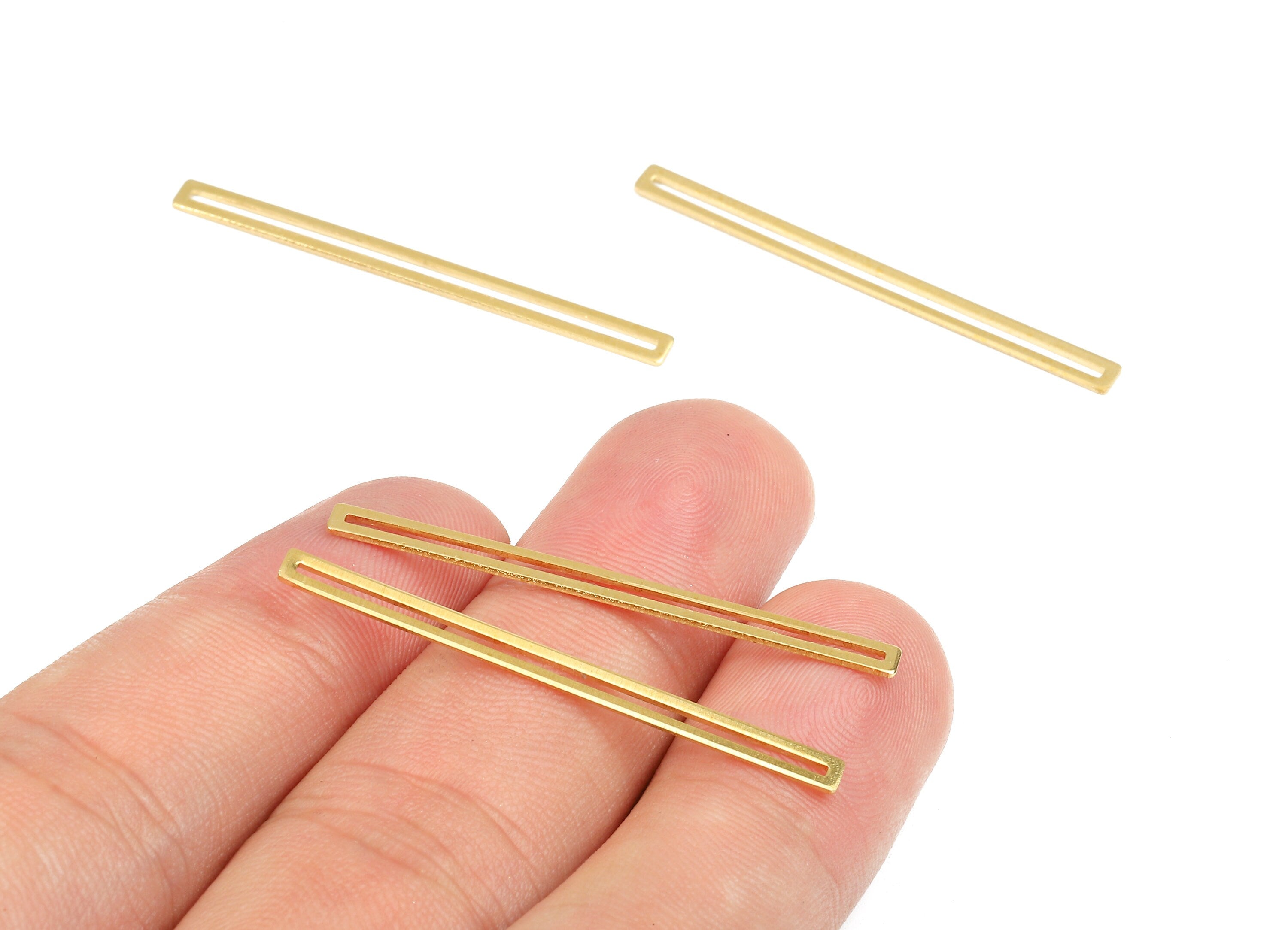 Brass Rectangle Charms - Raw Brass Stick Earring and Pendant - Brass Bar Connectors - Brass Rectangle Connectors - 39.93x3.28x0.7mm - PP2372 - DOMEDBAZAAR