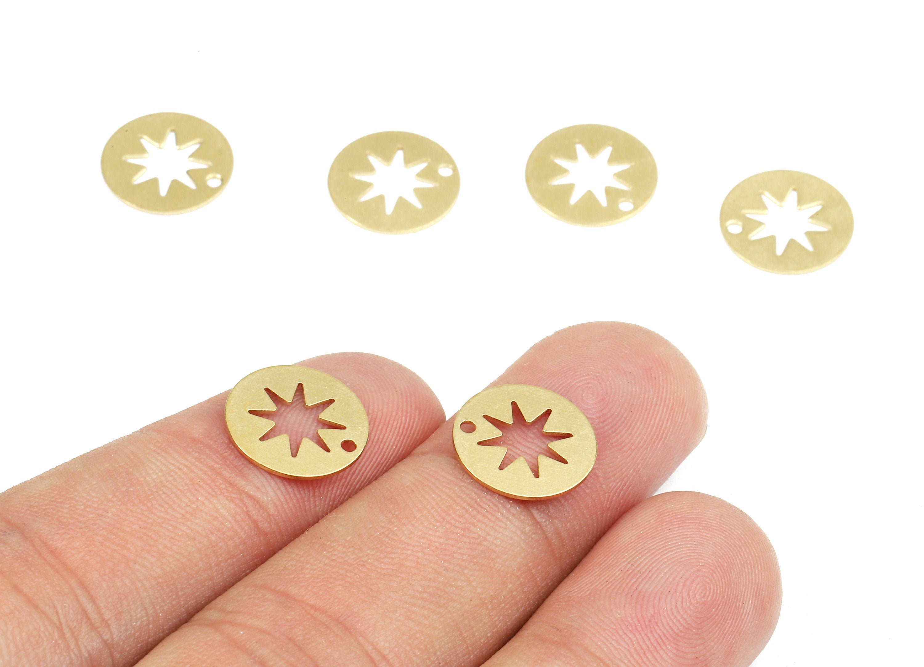 Brass Star Charms - Raw Brass Round Earrings and Pendant - Earring Findings - Jewelry Supplies - 11.99x11.99x0.48mm - PP2446 - DOMEDBAZAAR
