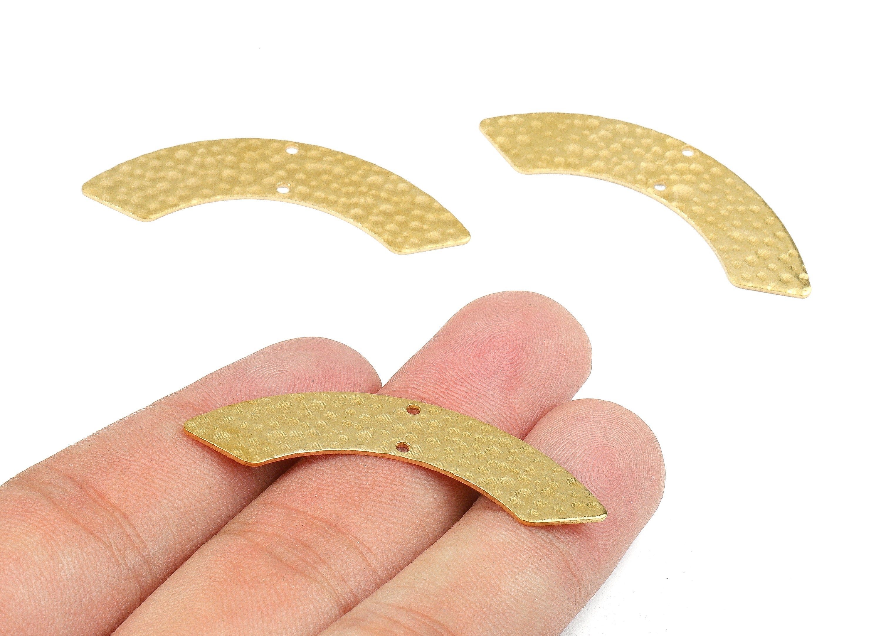 Brass Hammered Connectors - Raw Brass Hammered Earrings and Pendant - 2 Holes - Brass Hammered Findings - 46.02x9.51x1mm - PP2693 - DOMEDBAZAAR