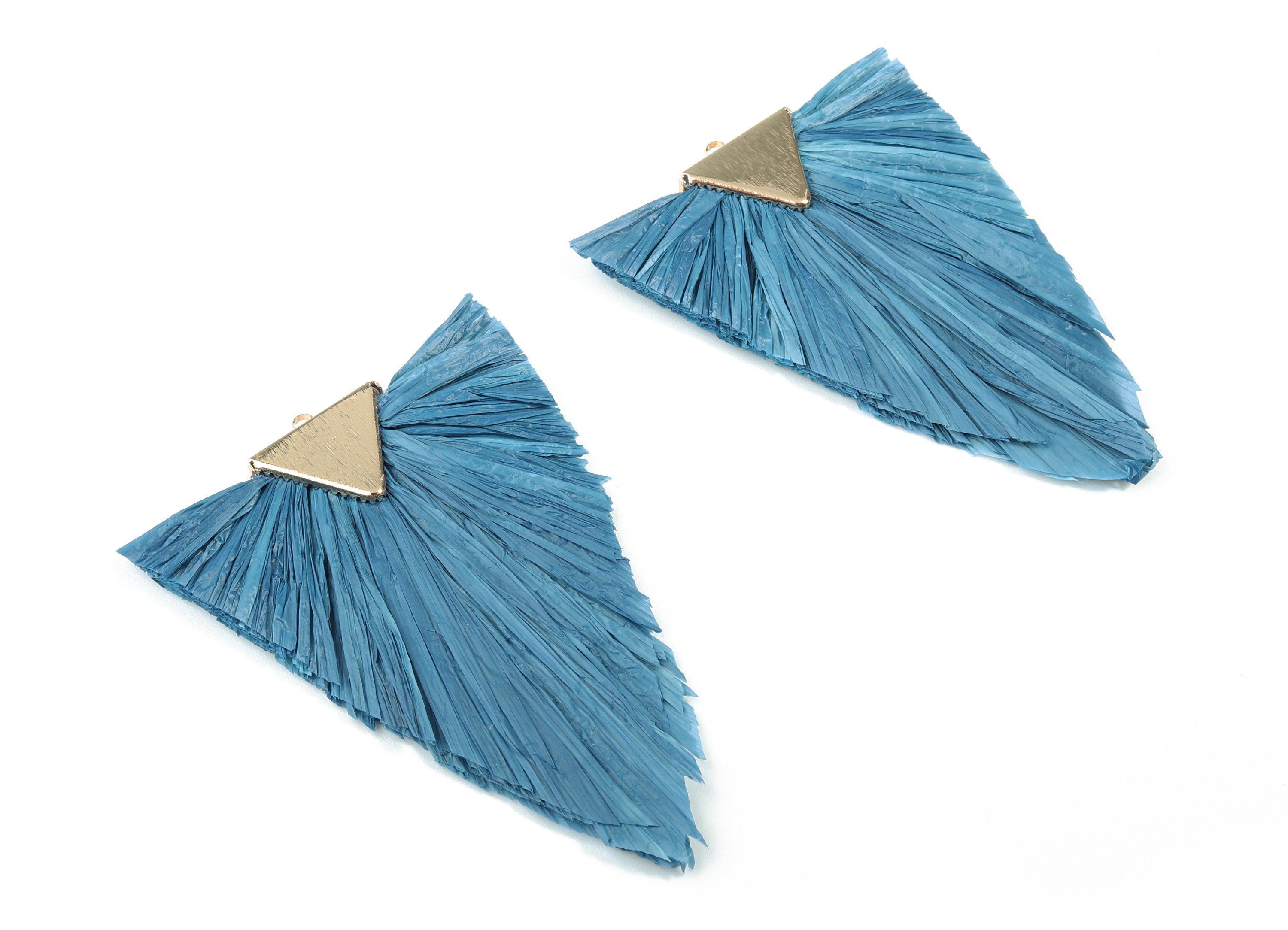 Raffia Triangle Tassels Charms - Raffia Tassel Pendant - Handmade Tassels Jewelry - Gold Tone Plated - 76.99x56.71x5.69mm - RS1060B - DOMEDBAZAAR