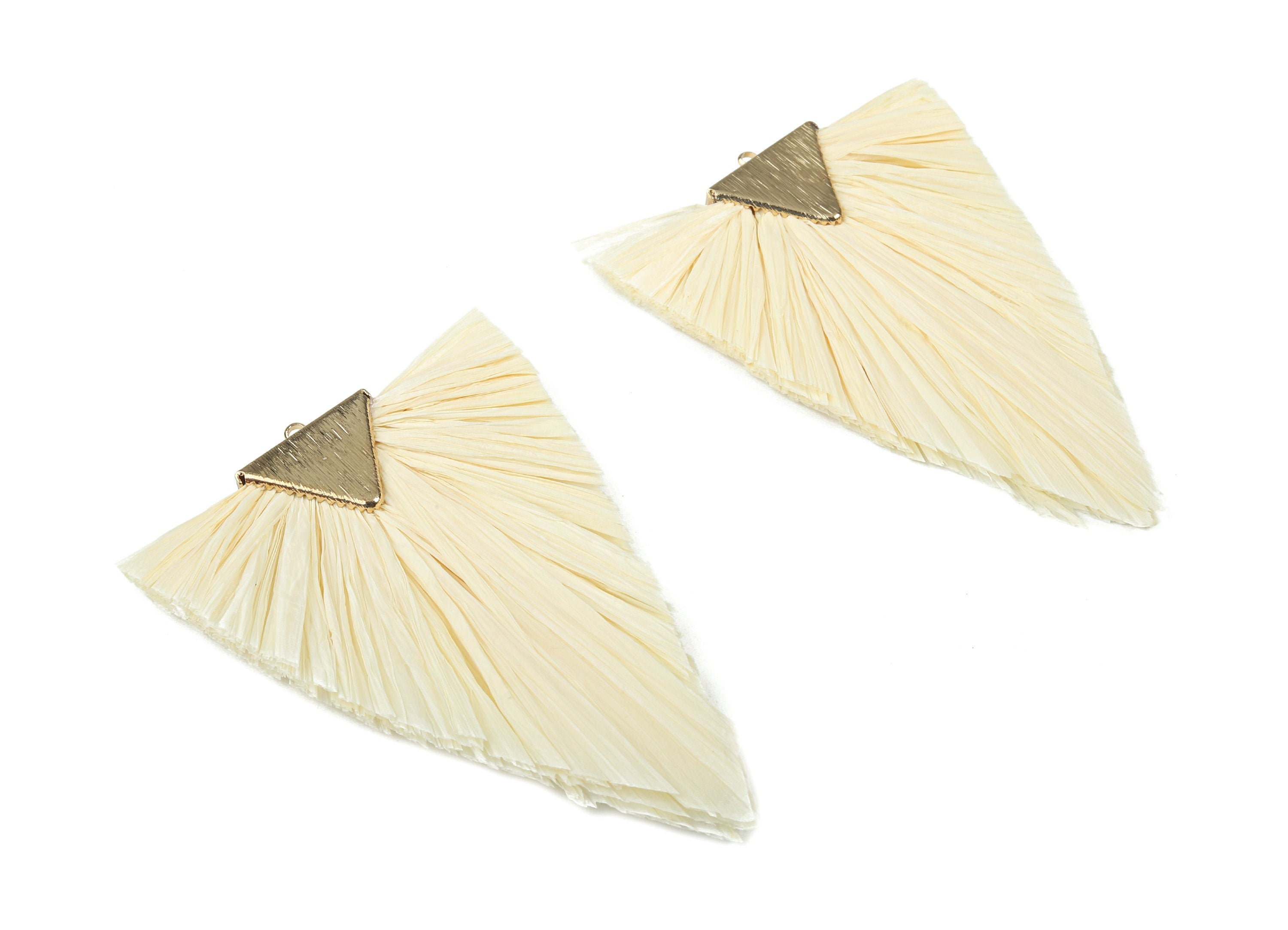 Raffia Triangle Tassels Charms - Raffia Tassel Pendant - Handmade Tassels Jewelry - Gold Tone Plated - 76.99x56.71x5.69mm - RS1060W - DOMEDBAZAAR