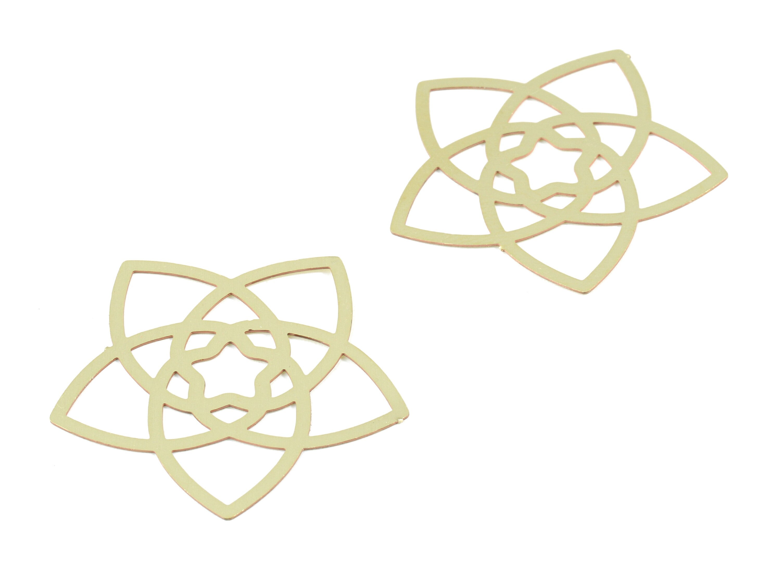 Brass Flower Charms - Raw Brass Star Earrings and Pendant - Brass Necklace Charms - Jewelry Supplies - 31.31x29.86x0.3mm - JJB5838 - DOMEDBAZAAR