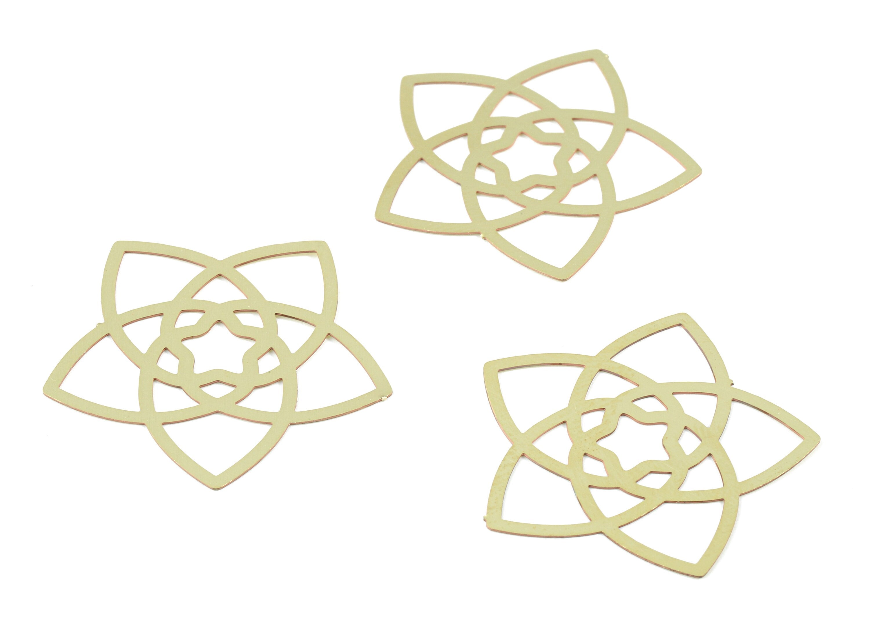 Brass Flower Charms - Raw Brass Star Earrings and Pendant - Brass Necklace Charms - Jewelry Supplies - 31.31x29.86x0.3mm - JJB5838 - DOMEDBAZAAR