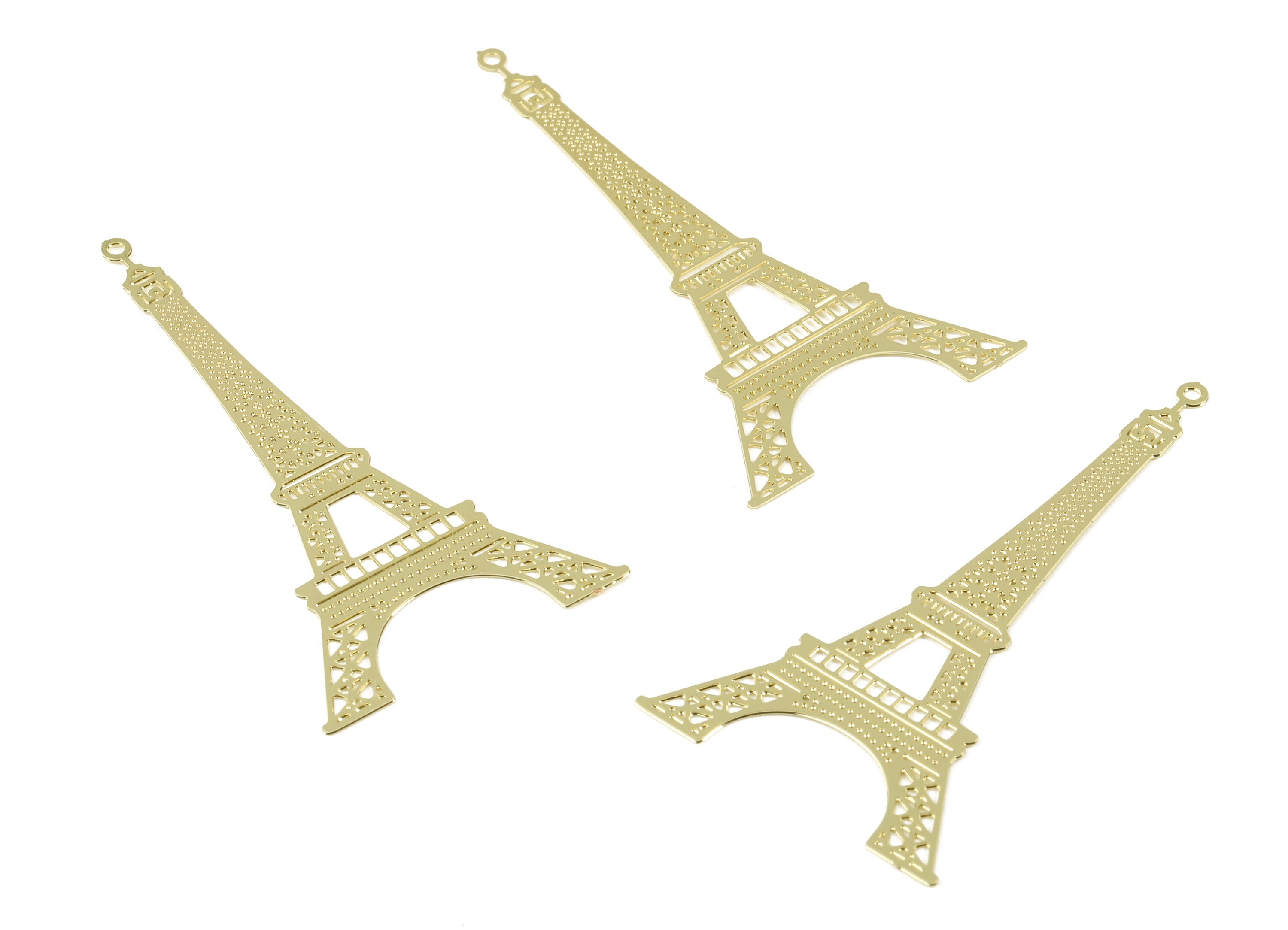 Brass Eiffel Tower Charms - Raw Brass Eiffel Tower Earrings and Pendant - Gold Tone Plated - Earring Finding - 49.45x26.12x0.33mm - PP2977 - DOMEDBAZAAR