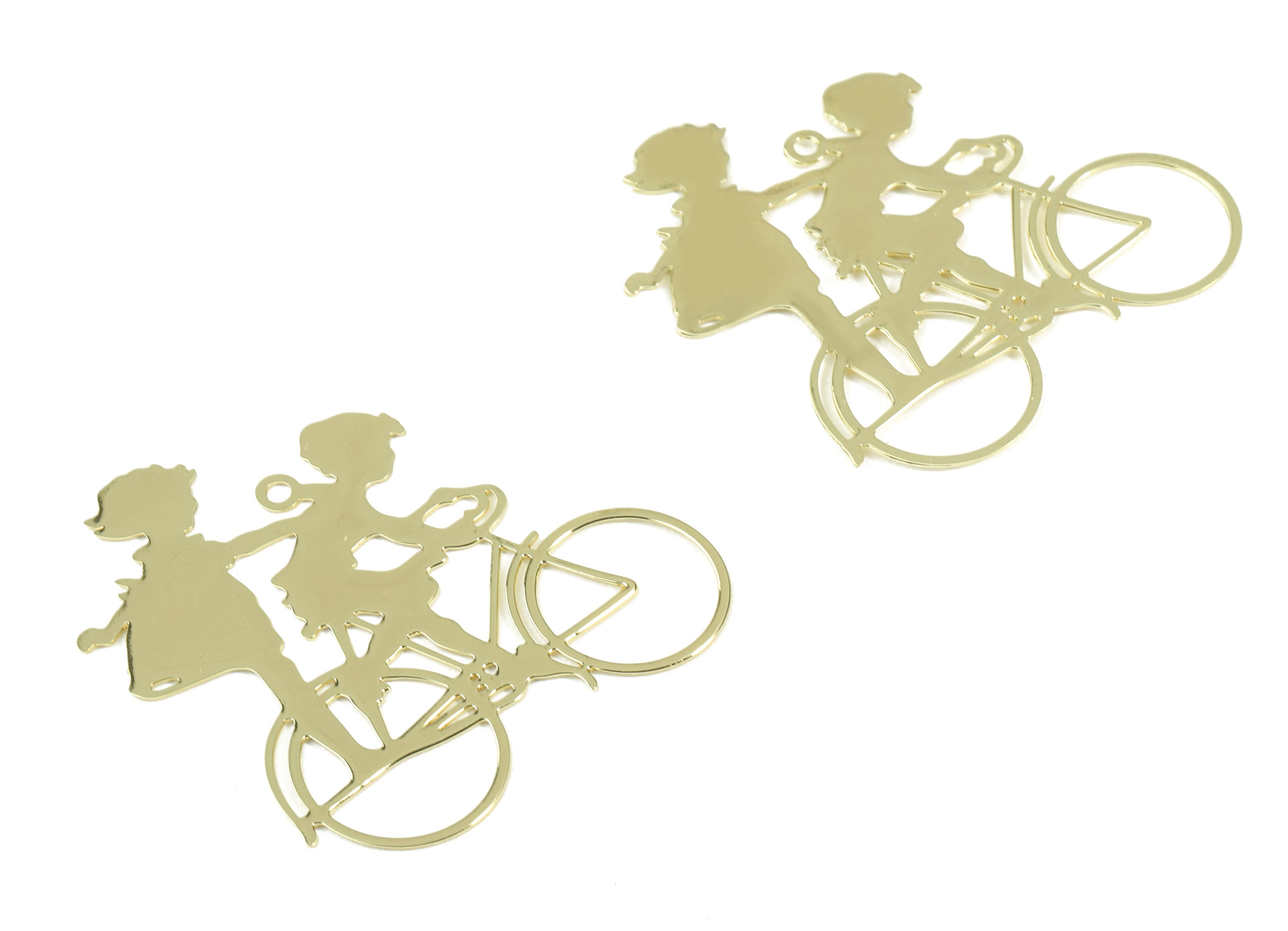 Brass Bicycle Charms - Raw Brass Children Bikers Earrings and Pendant - Gold Tone Plated - Earring Finding - 32.38x31.72x0.34mm - PP2978 - DOMEDBAZAAR