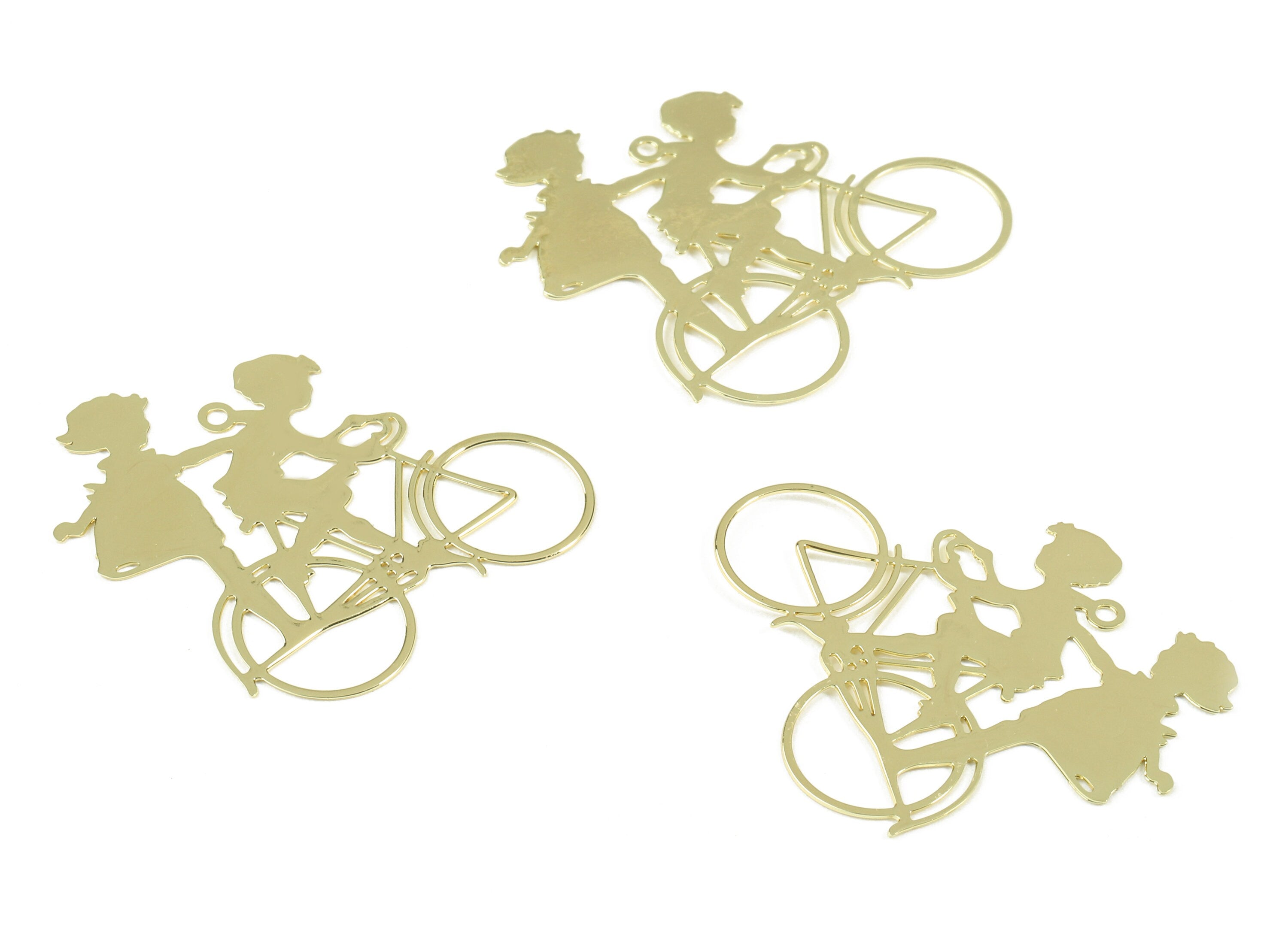 Brass Bicycle Charms - Raw Brass Children Bikers Earrings and Pendant - Gold Tone Plated - Earring Finding - 32.38x31.72x0.34mm - PP2978 - DOMEDBAZAAR