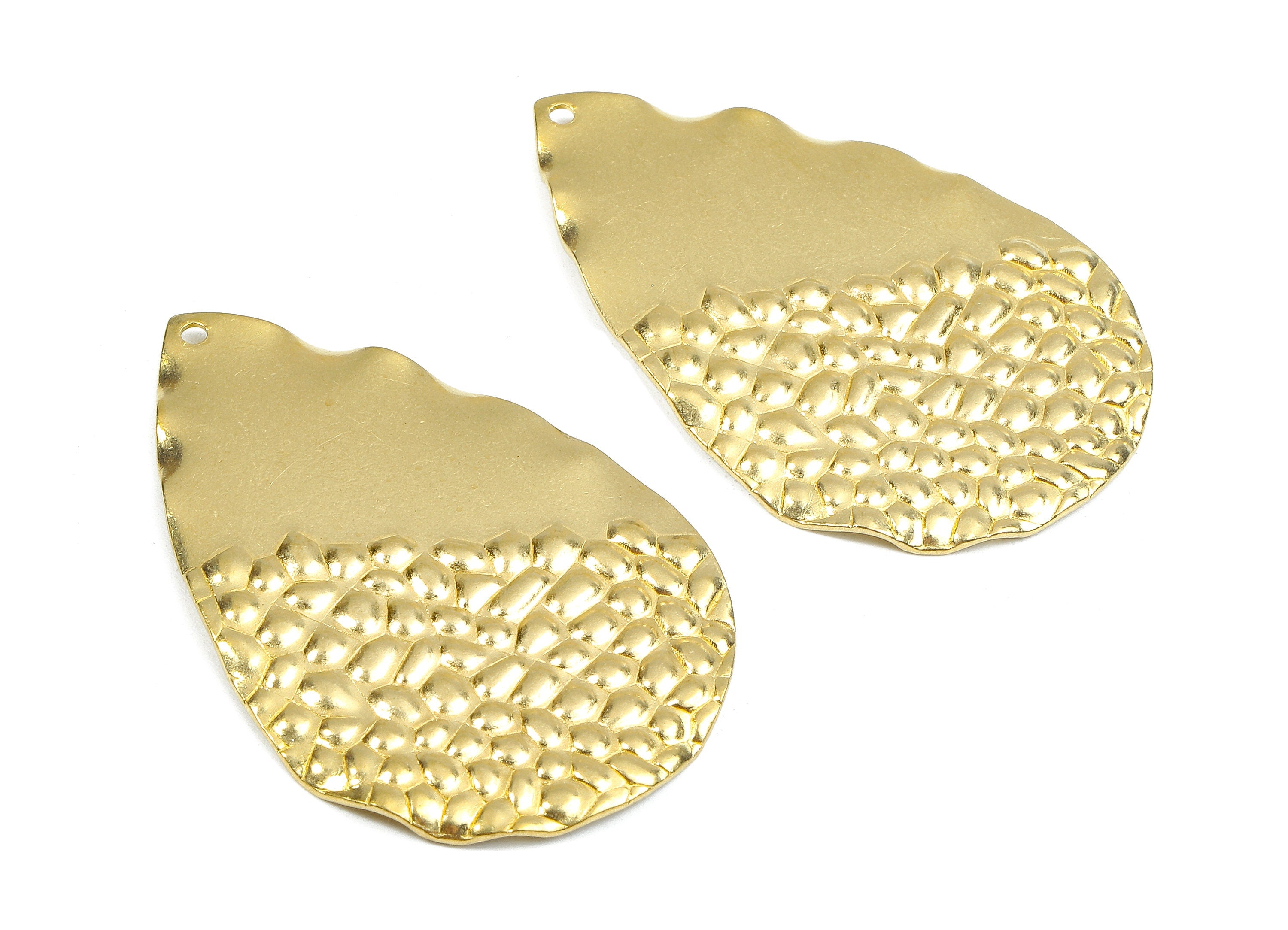 Brass Drop Charms - Raw Brass Wavy Drop Earrings and Pendant - Brass Drop Necklace - Jewelry Supplies - 43.59x28.82x1.38mm - PP2564 - DOMEDBAZAAR