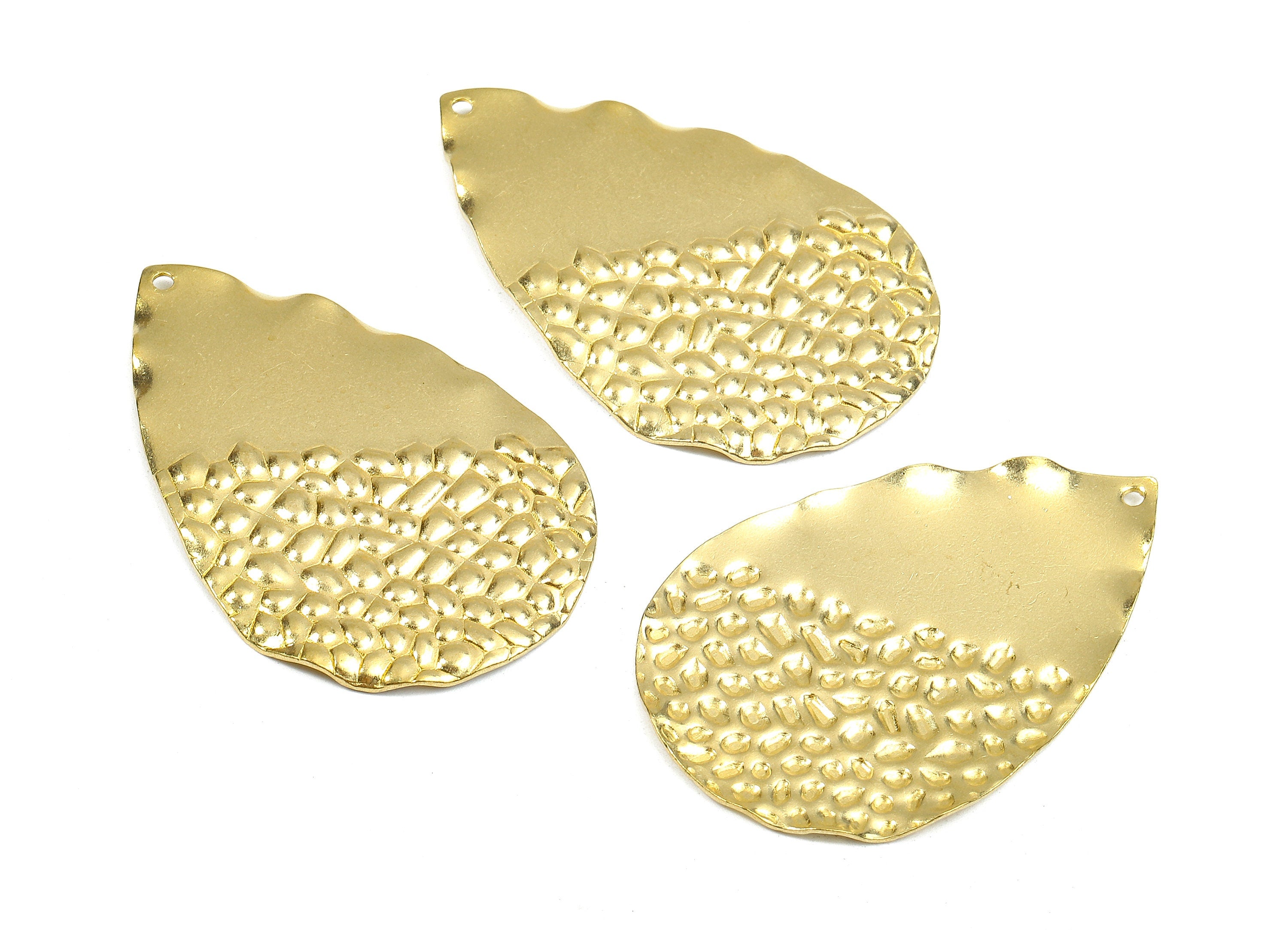 Brass Drop Charms - Raw Brass Wavy Drop Earrings and Pendant - Brass Drop Necklace - Jewelry Supplies - 43.59x28.82x1.38mm - PP2564 - DOMEDBAZAAR