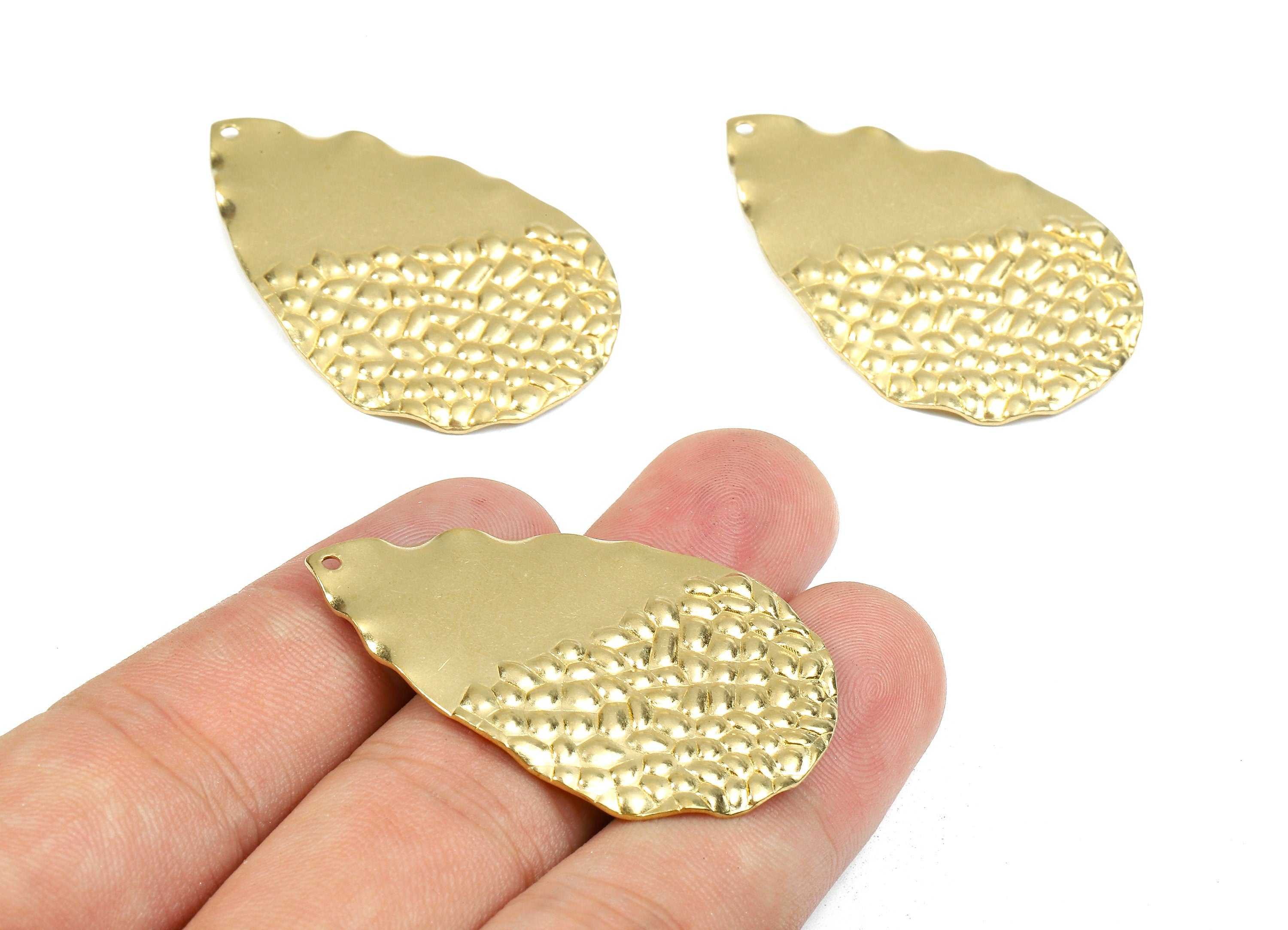 Brass Drop Charms - Raw Brass Wavy Drop Earrings and Pendant - Brass Drop Necklace - Jewelry Supplies - 43.59x28.82x1.38mm - PP2564 - DOMEDBAZAAR