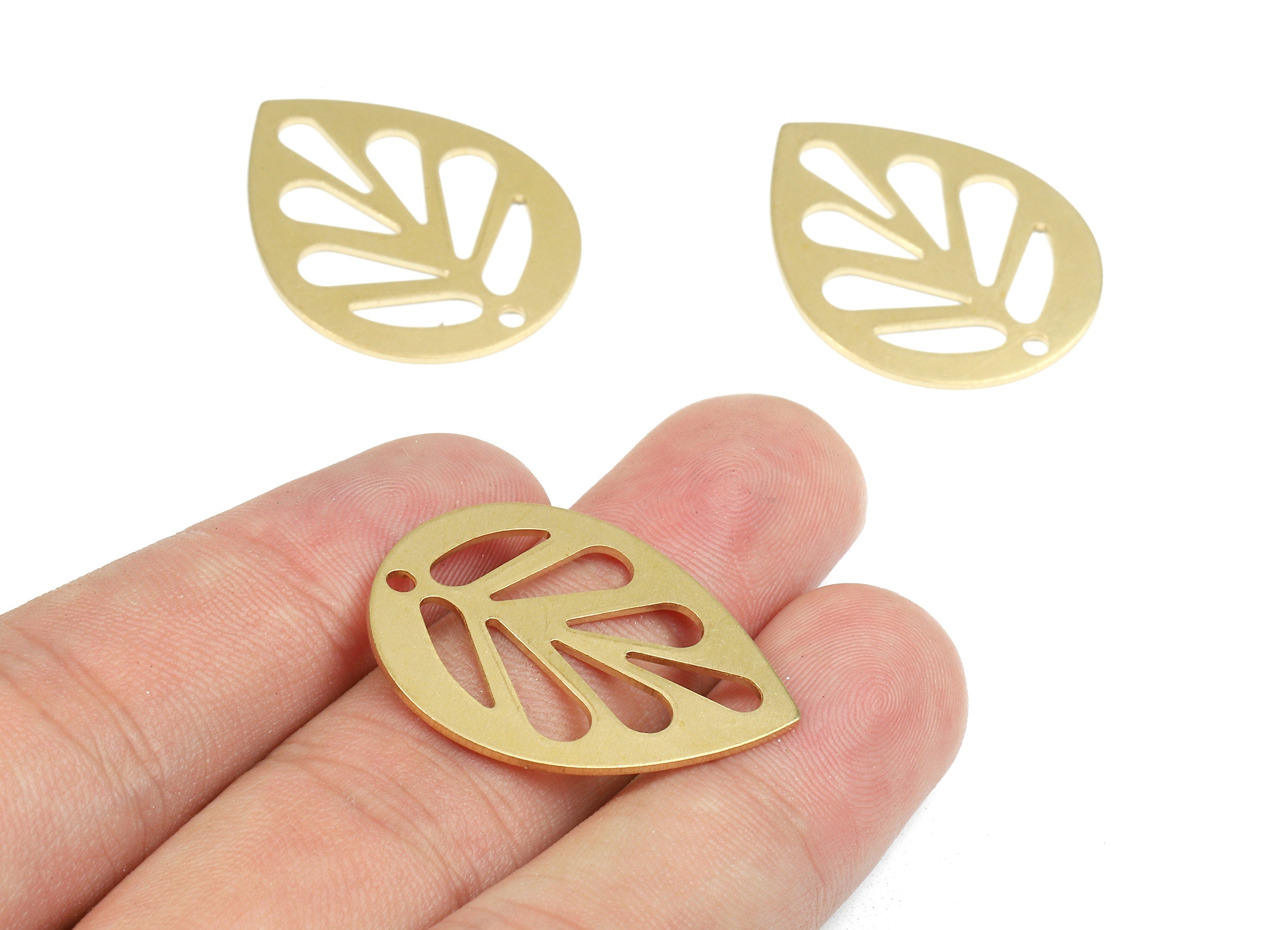 Brass Drop Charms - Raw Brass Leaf Earrings and Pendant - Brass Drop Necklace - Jewelry Supplies - 30.08x23.83x1.17mm - PP2431 - DOMEDBAZAAR