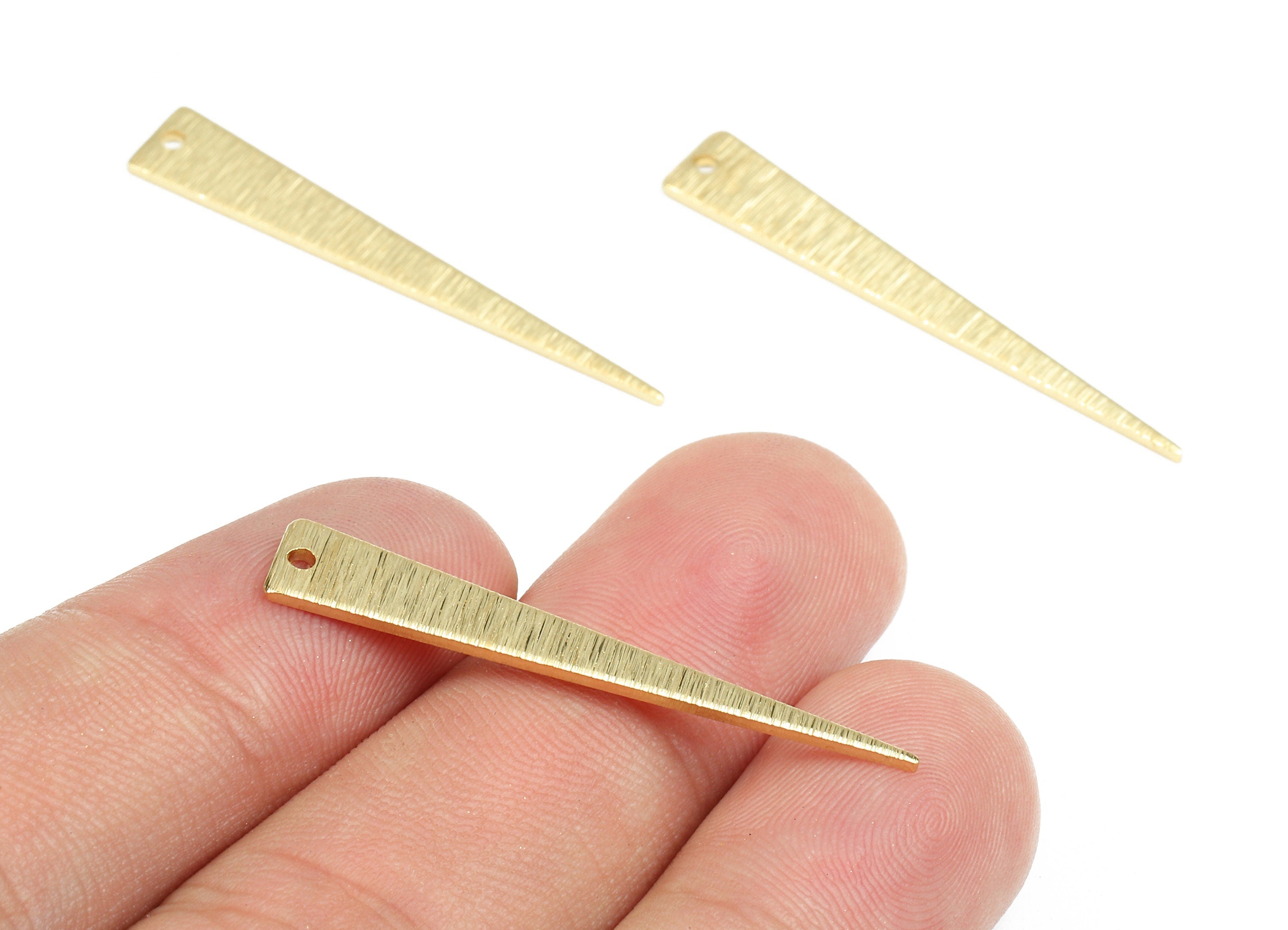 Brass Triangle Charms - Raw Brass Texture Letter Triangle Earrings and Pendant - Brass Triangle Necklace - 36.58x6.02x1.13mm - PP2635 - DOMEDBAZAAR