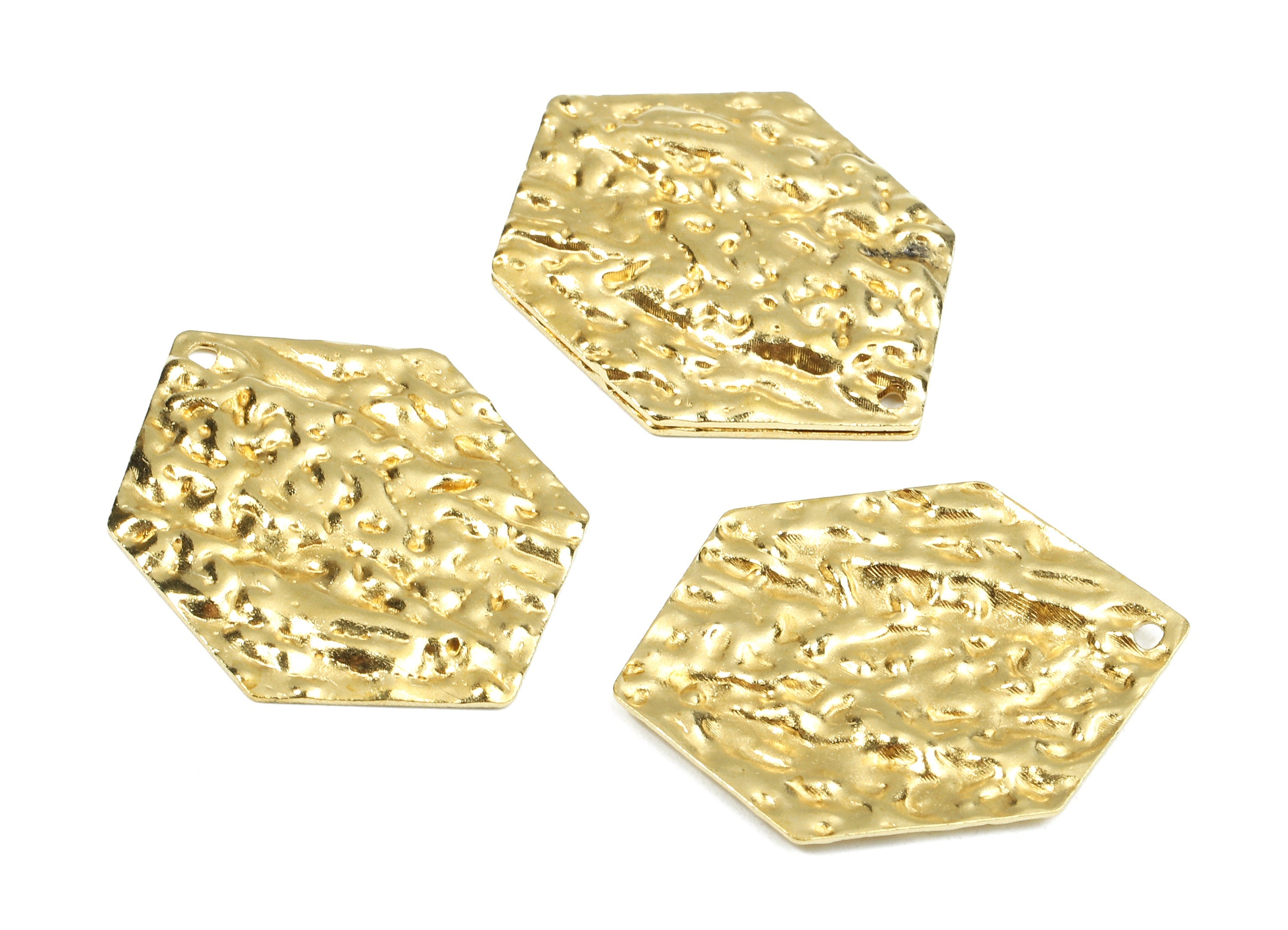 Brass Hexagon Charms - Raw Brass Wavy Geometric Earrings and Pendant - Brass Geometric Necklace - 29.29x21.09x1.35mm - PP2436 - DOMEDBAZAAR