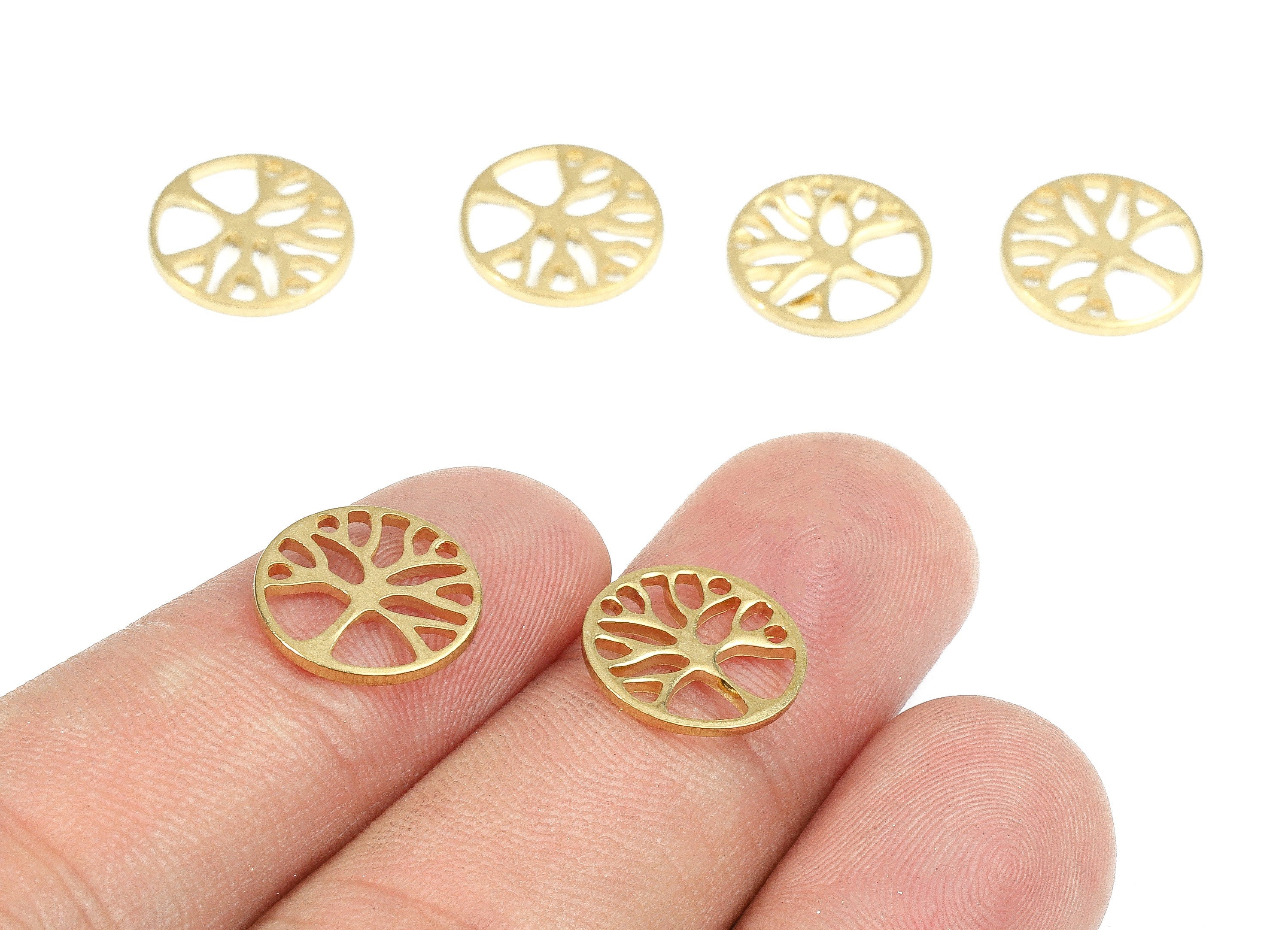 Brass Round Charms - Raw Brass Tree Earrings and Pendant - Brass Hollow Round Necklace - Jewelry Supplies - 12.08x12.08x1.11mm - PP2581 - DOMEDBAZAAR