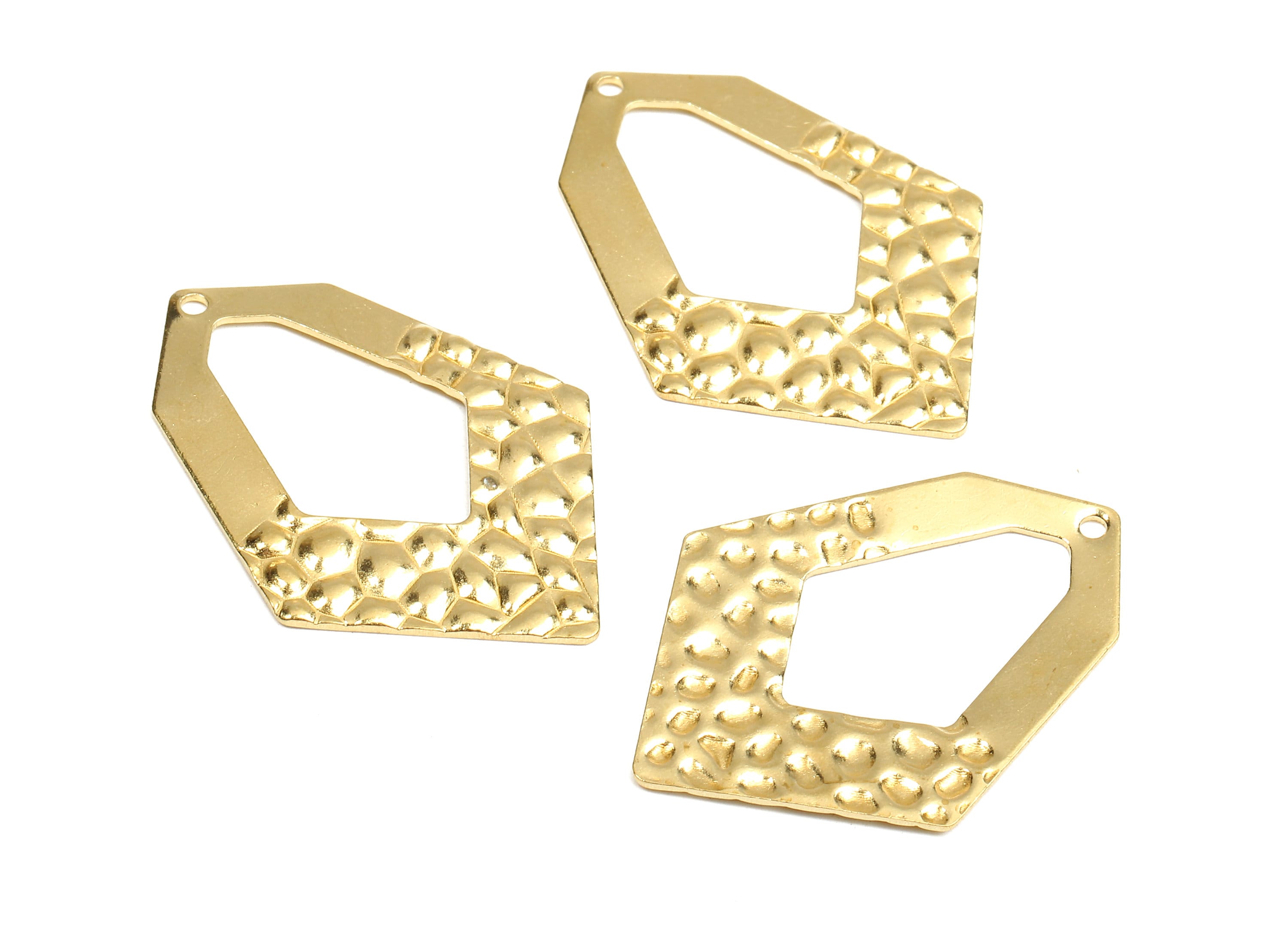 Brass Hexagon Charms - Raw Brass Wavy Hexagon Earrings and Pendant - Brass Geometric Necklace - 33.2x24.07x1.45mm - PP2557 - DOMEDBAZAAR