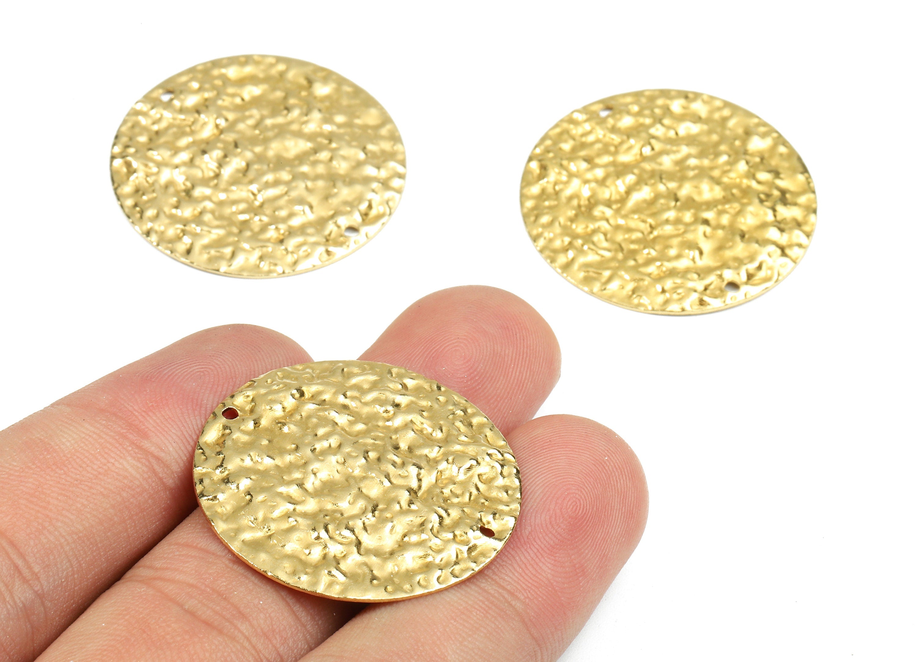 Brass Round Connectors - Raw Brass Wavy Round Pendant - Brass Connector Necklace - 2 Holes - Jewelry Supplies - 30.12x30.12x1.03mm - PP2465 - DOMEDBAZAAR